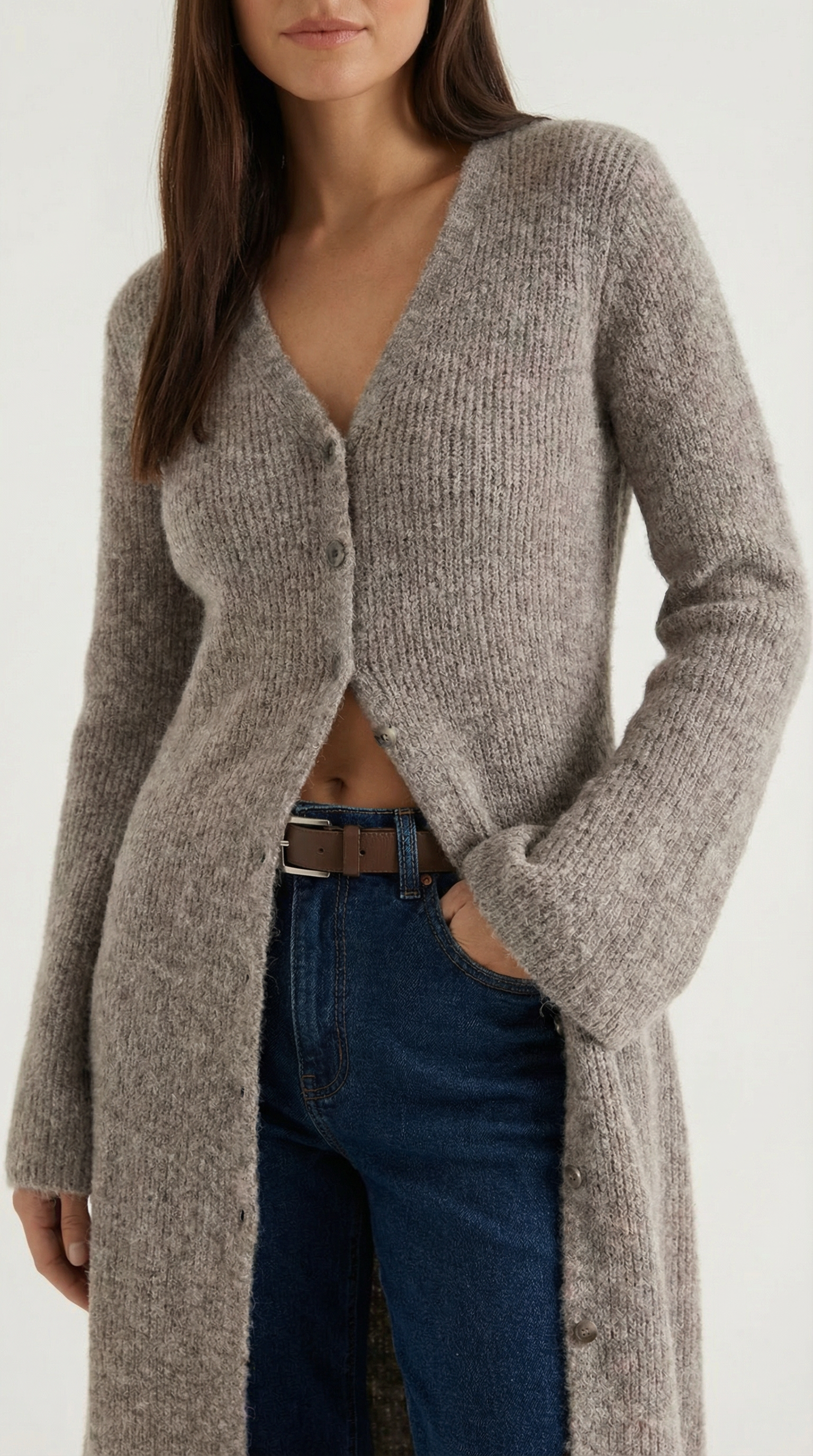 Valerie Women's Longline Ribbed V-Neck Maxi Cardigan