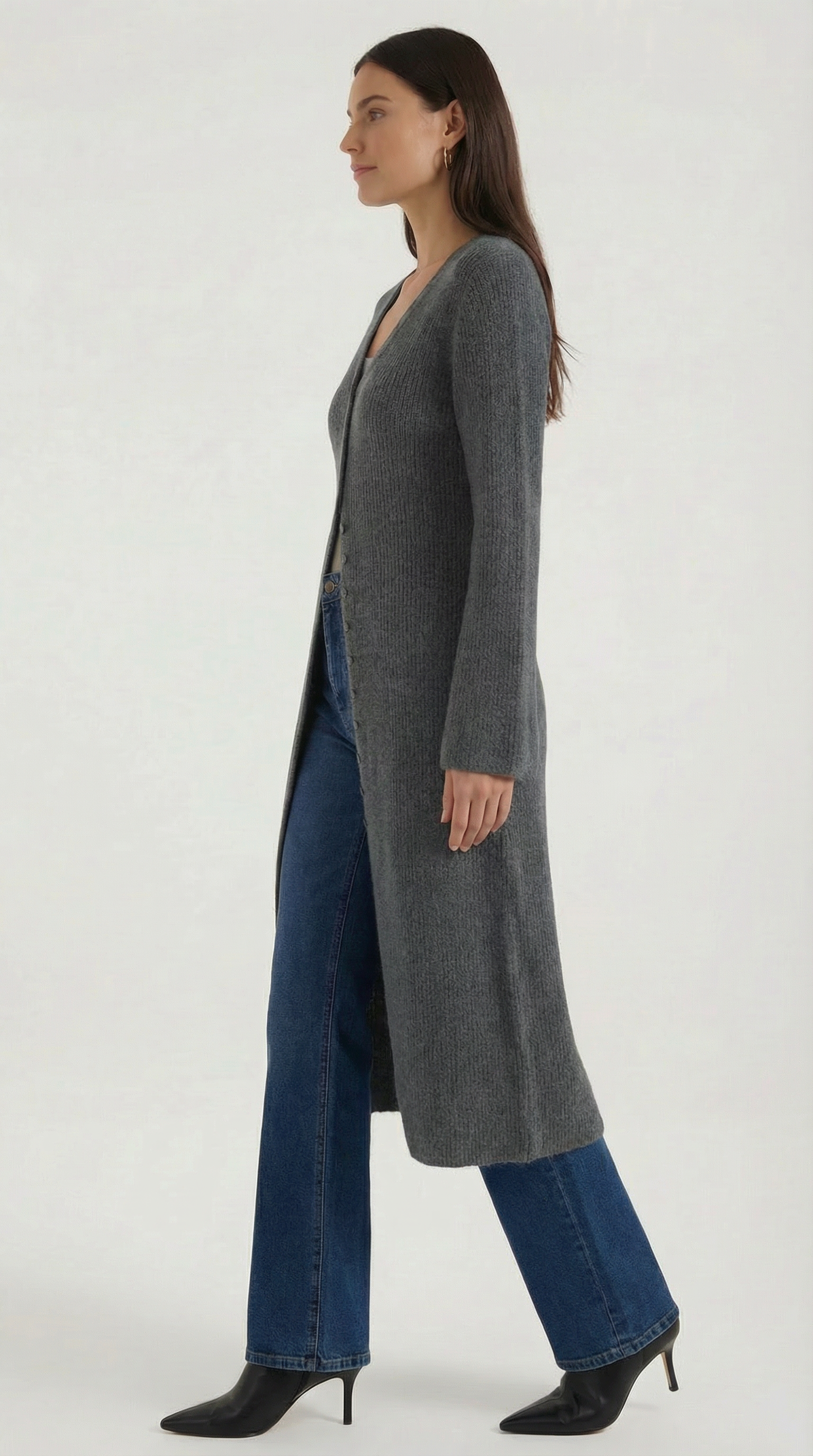 Valerie Women's Longline Ribbed V-Neck Maxi Cardigan