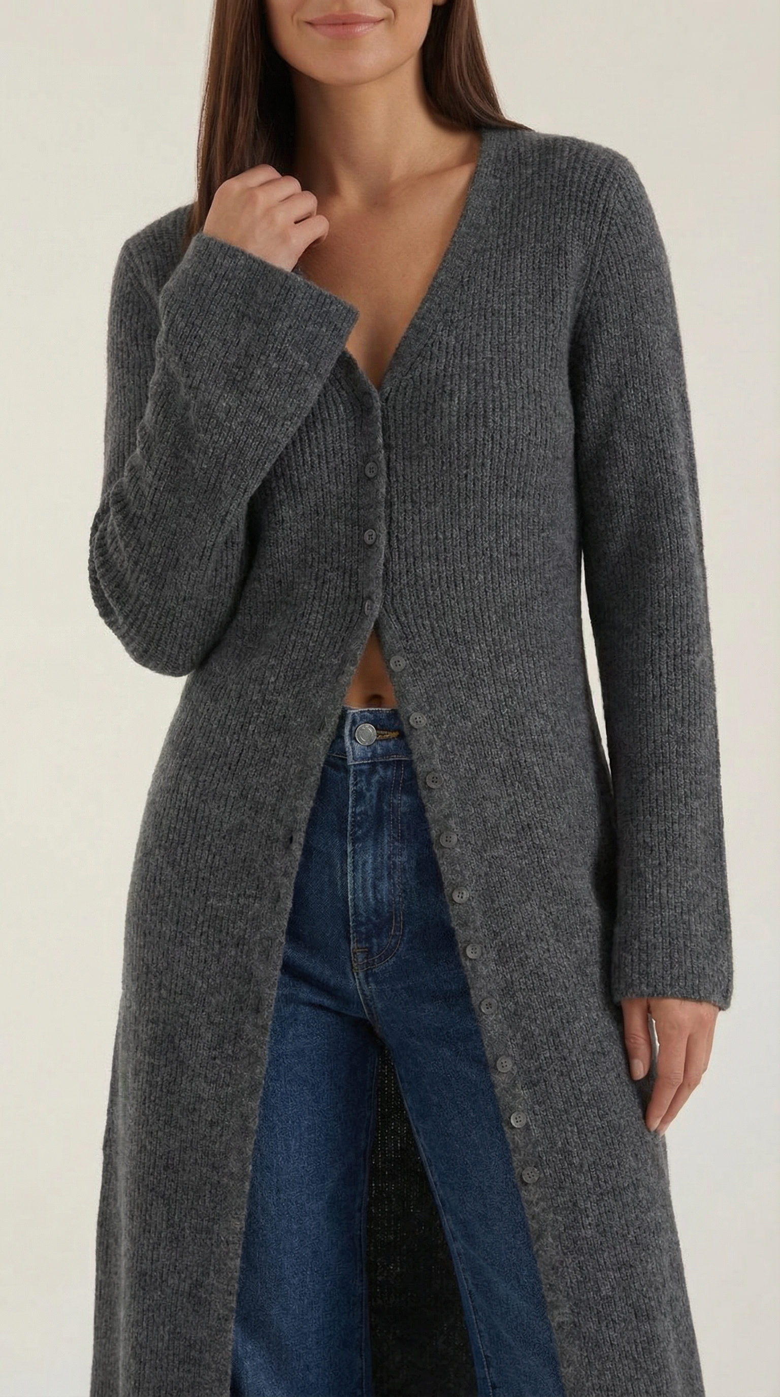 Valerie Women's Longline Ribbed V-Neck Maxi Cardigan
