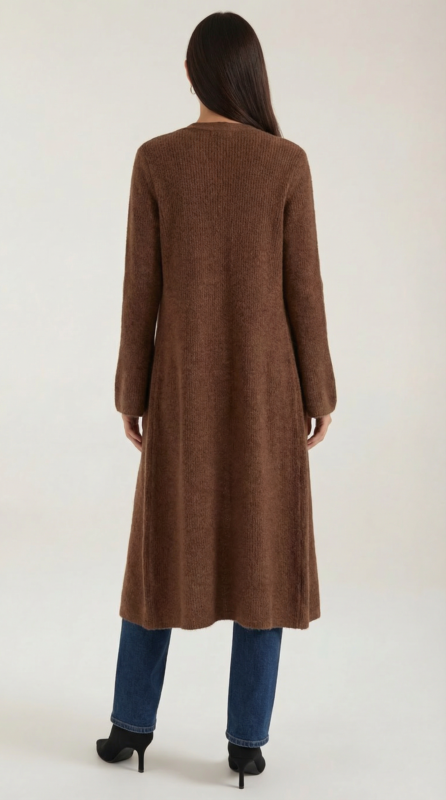 Valerie Women's Longline Ribbed V-Neck Maxi Cardigan