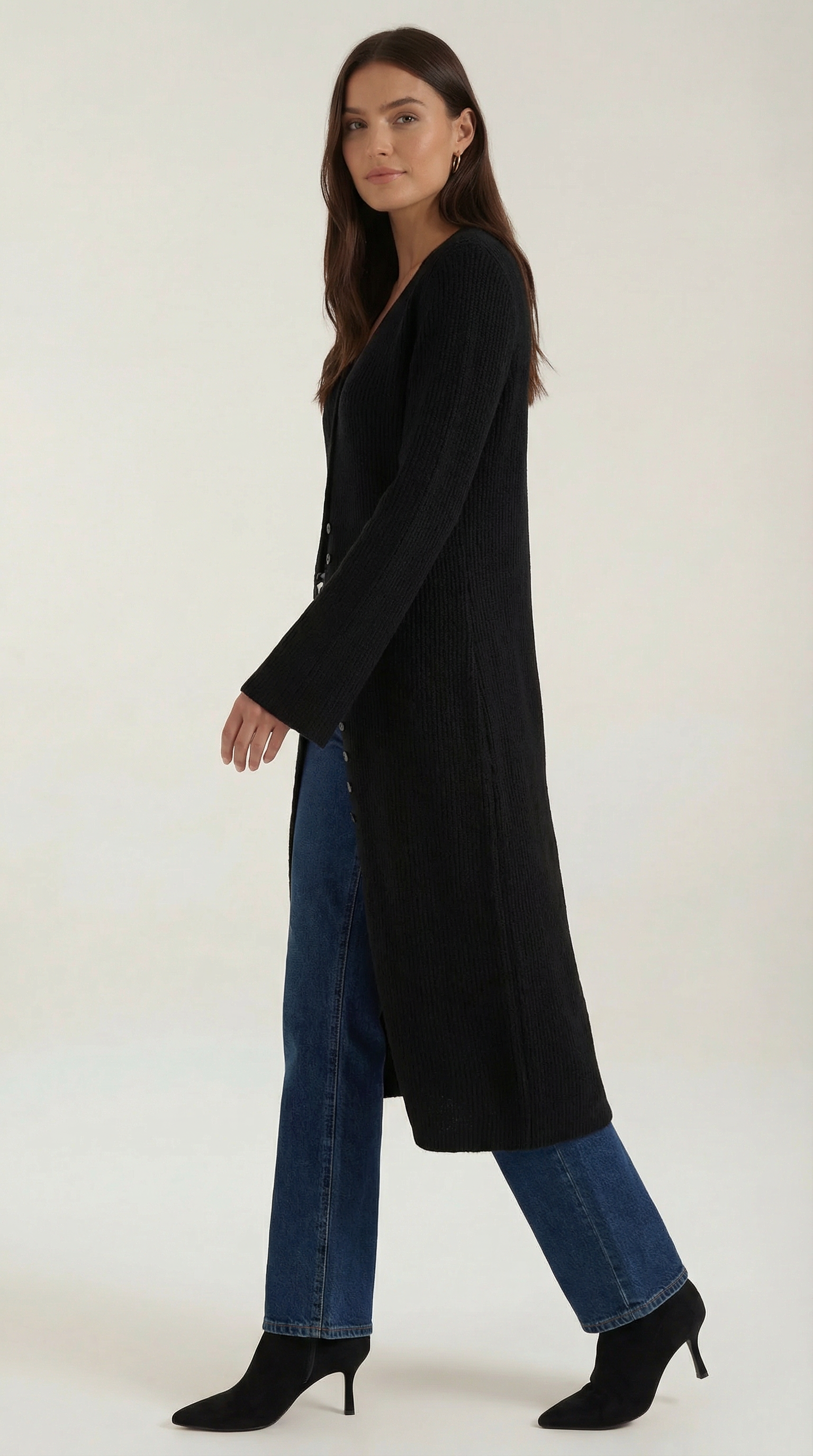Valerie Women's Longline Ribbed V-Neck Maxi Cardigan