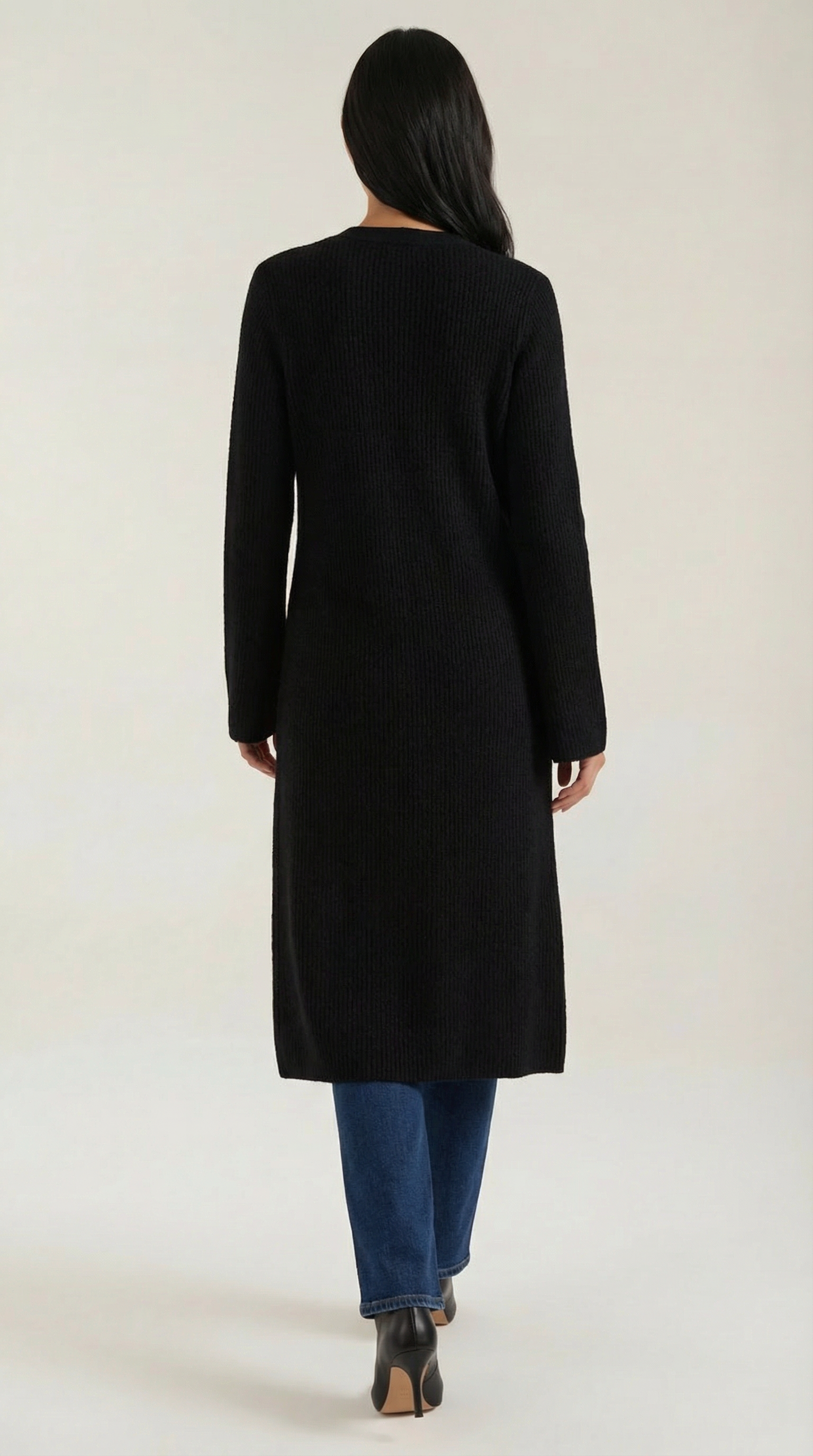 Valerie Women's Longline Ribbed V-Neck Maxi Cardigan