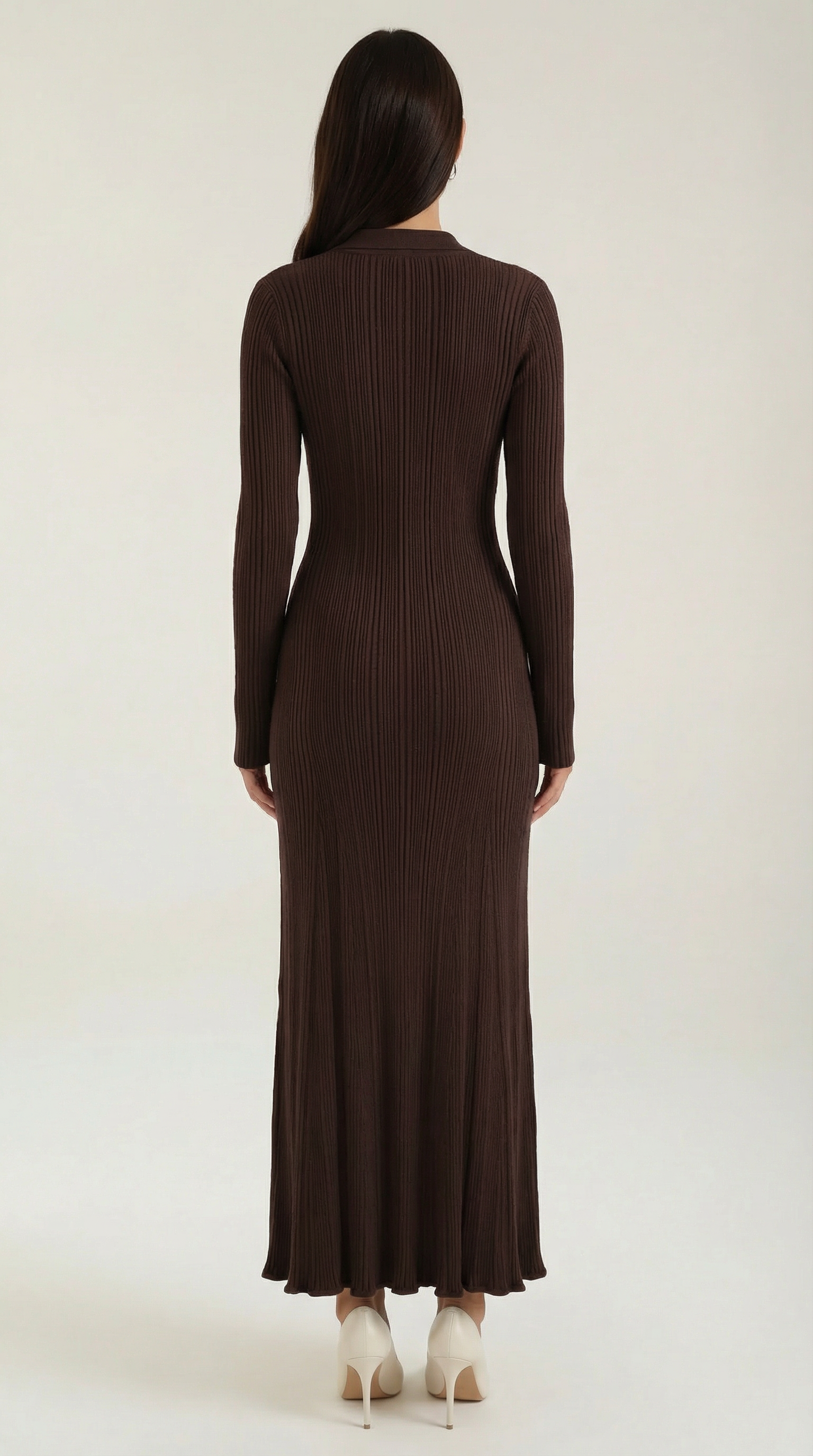 Veronica Women's Ribbed Knit Gold Button Maxi Dress