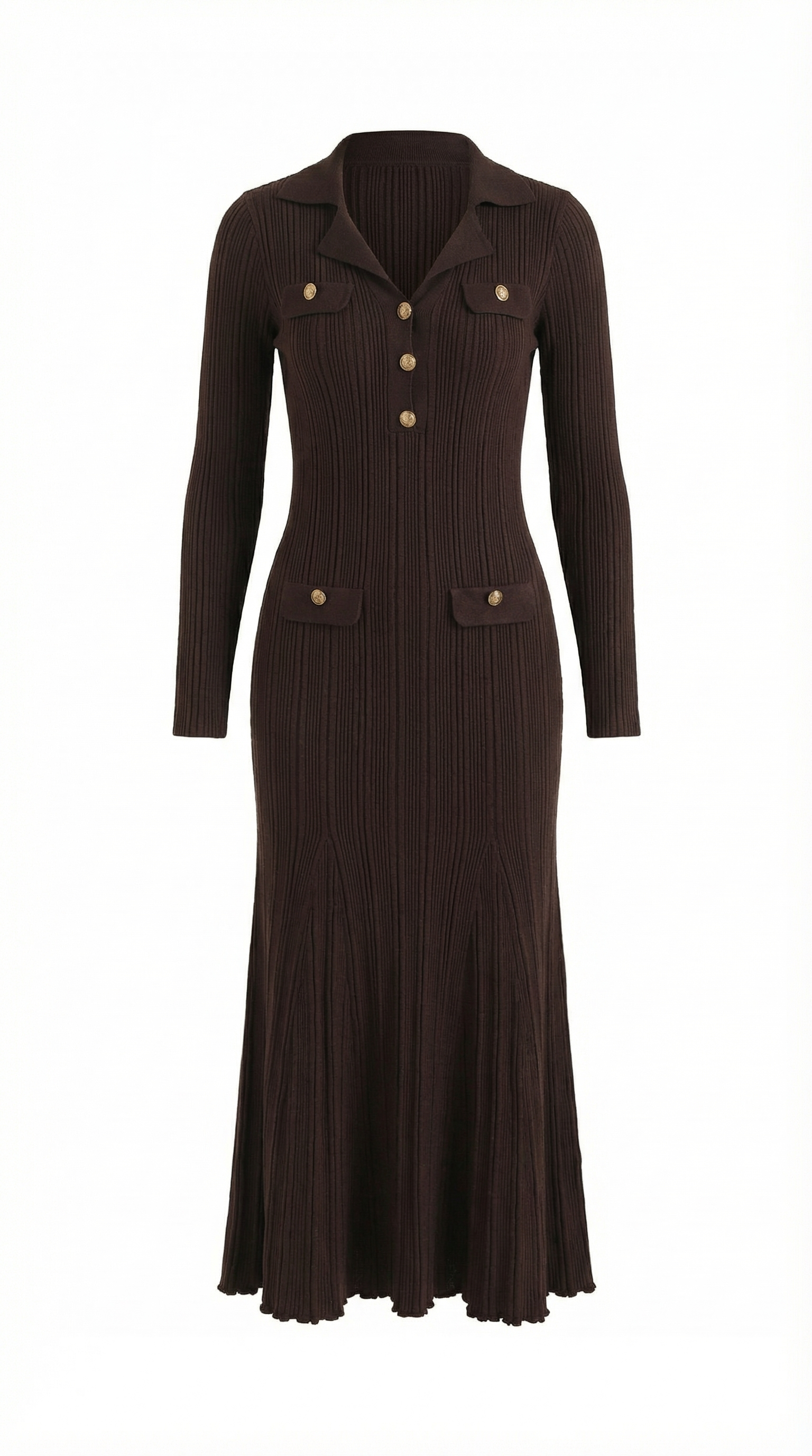 Veronica Women's Ribbed Knit Gold Button Maxi Dress