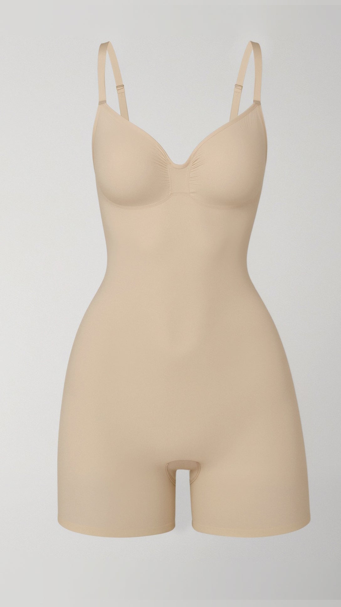 Women's Mid-Thigh Shaping Bodysuit with Built-In Cups