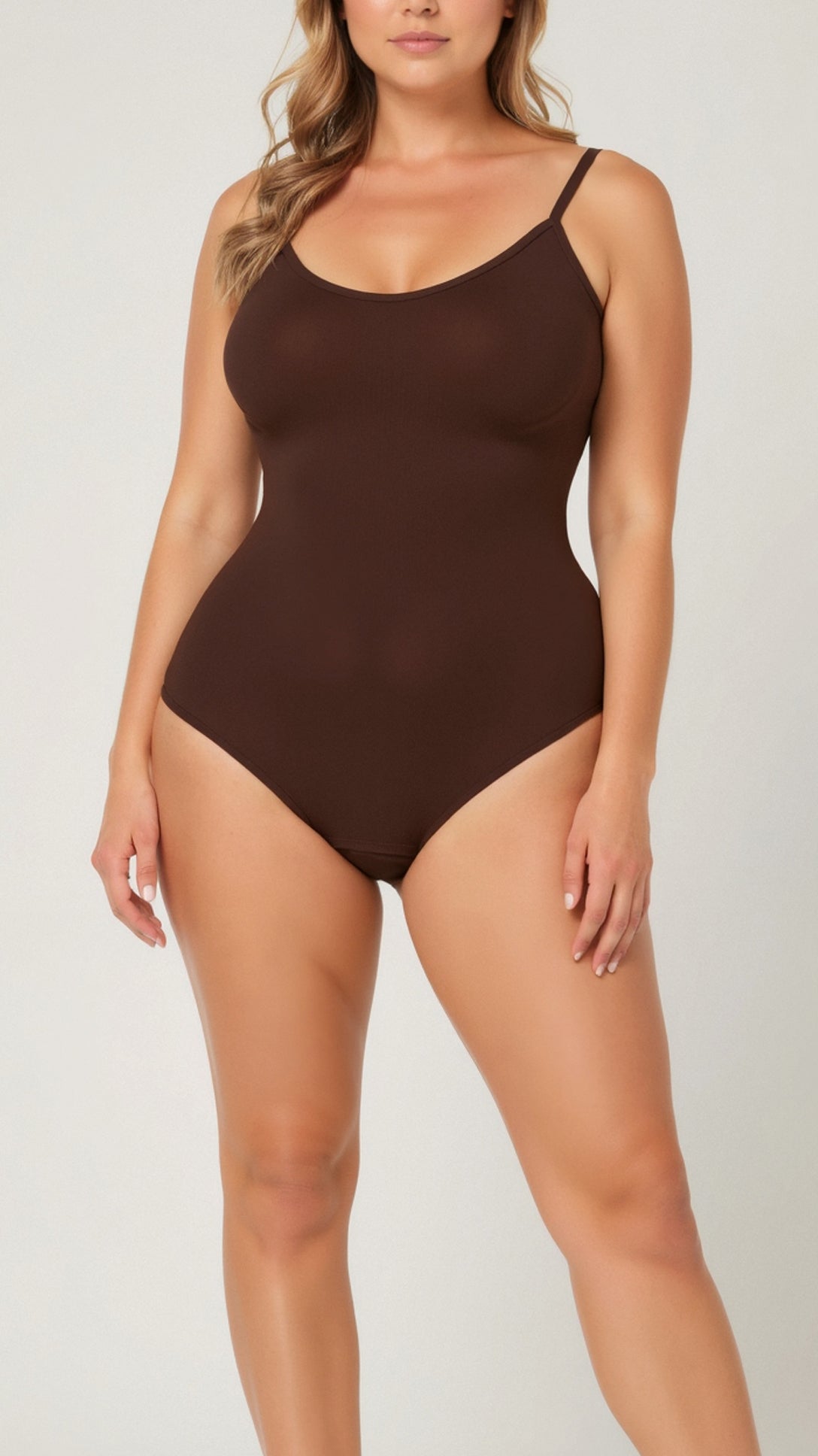 Women's Scoop Neck Snap Closure Shaping Bodysuit - Brown