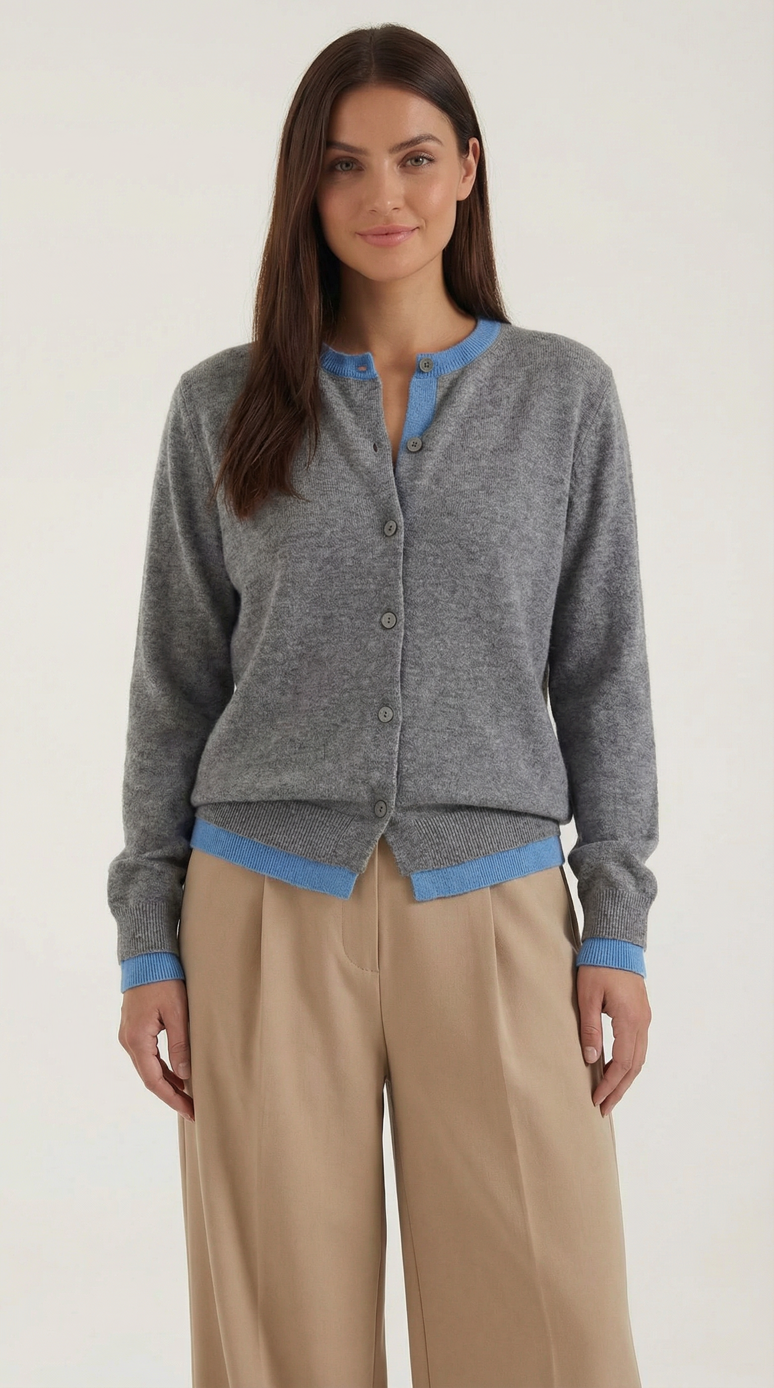 Wynona Women's Contrast Trim Button-Up Knit Cardigan