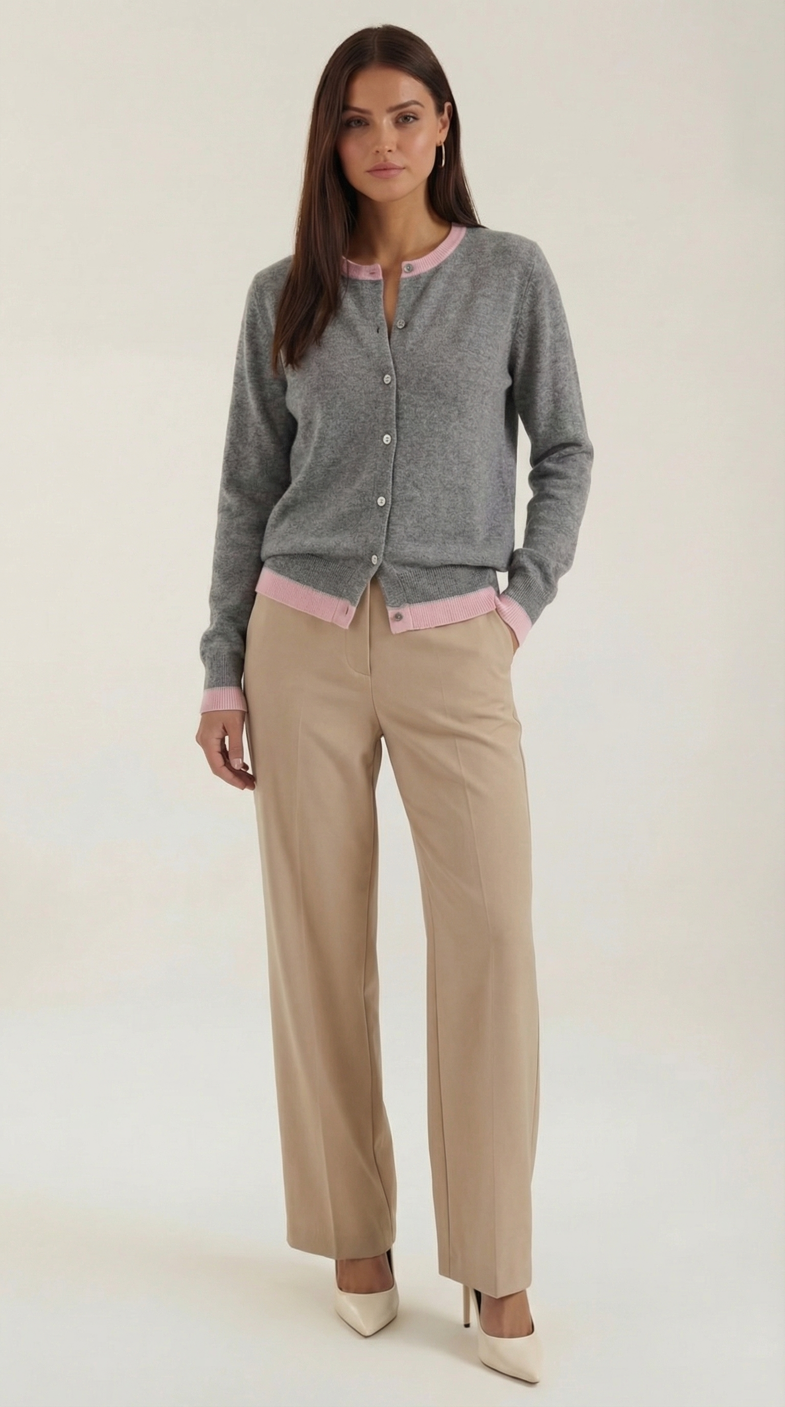 Wynona Women's Contrast Trim Button-Up Knit Cardigan - Pink
