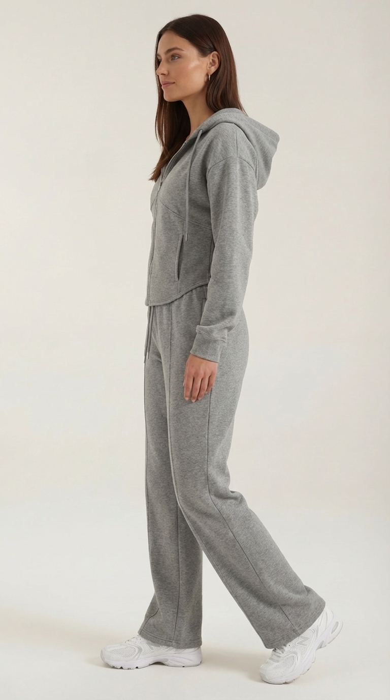 Yolanda Women's Zip Hoodie and Wide Leg Trousers Set