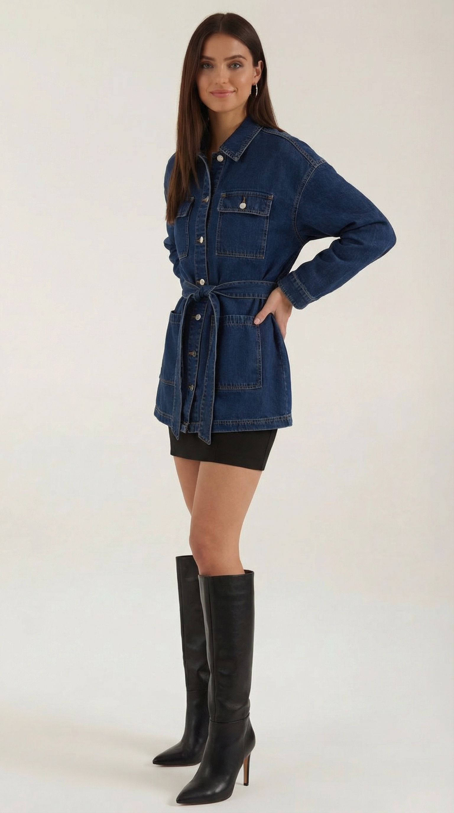 Alice Women's Belted Denim Jacket with Patch Pockets
