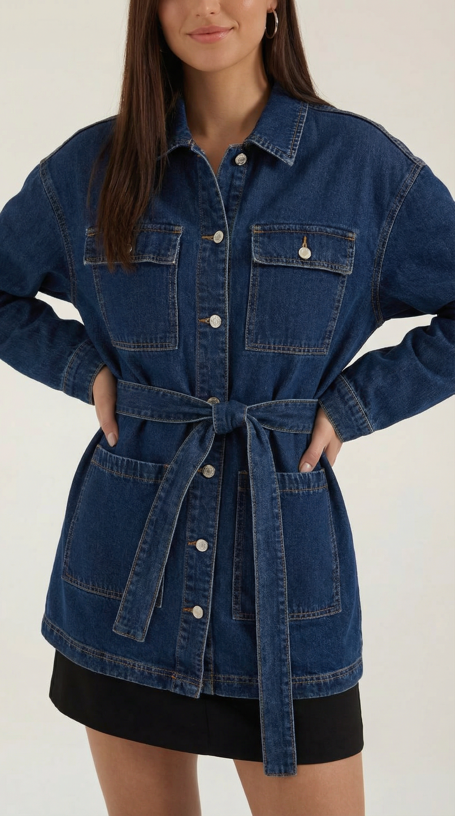 Alice Women's Belted Denim Jacket with Patch Pockets
