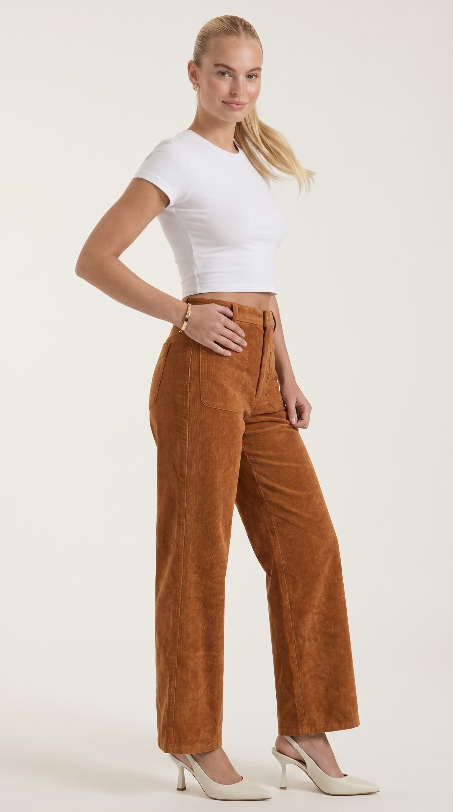 Allison Women's High Waist Wide Leg Corduroy Trousers
