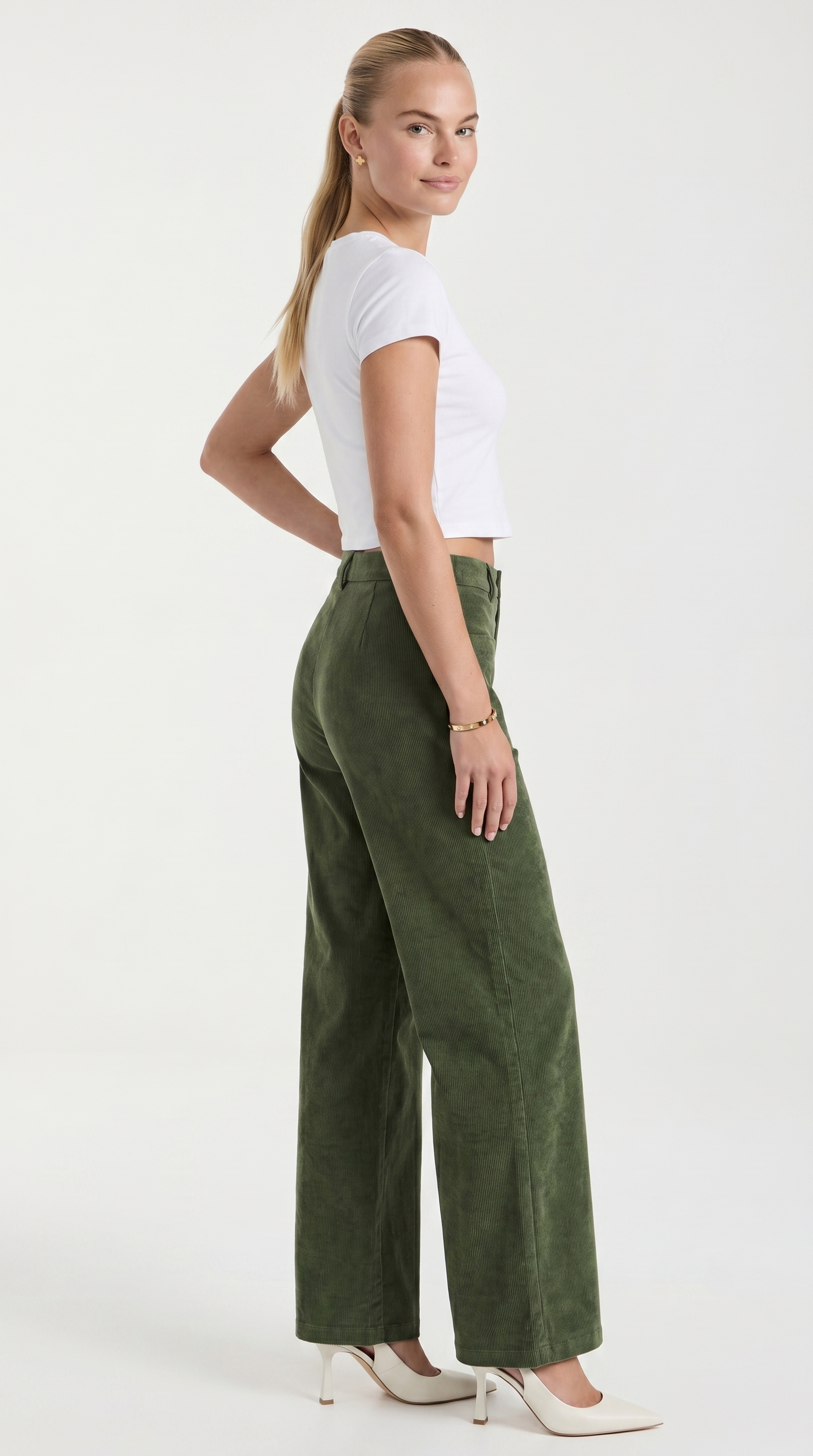 Allison Women's High Waist Wide Leg Corduroy Trousers