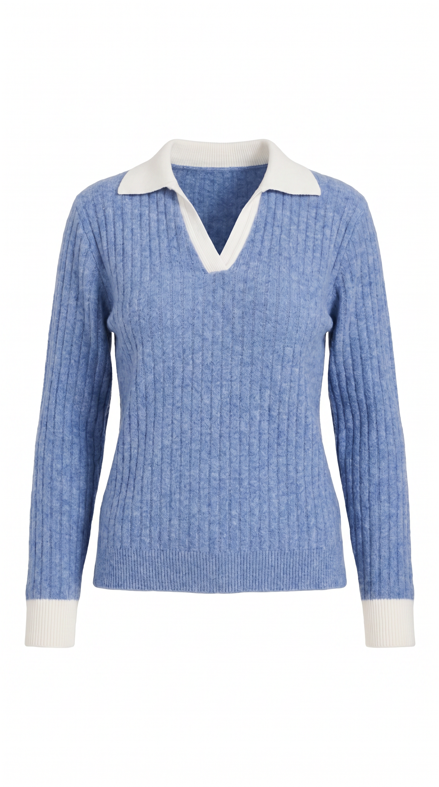Althea Women's Collared V-Neck Ribbed Long Sleeve Top