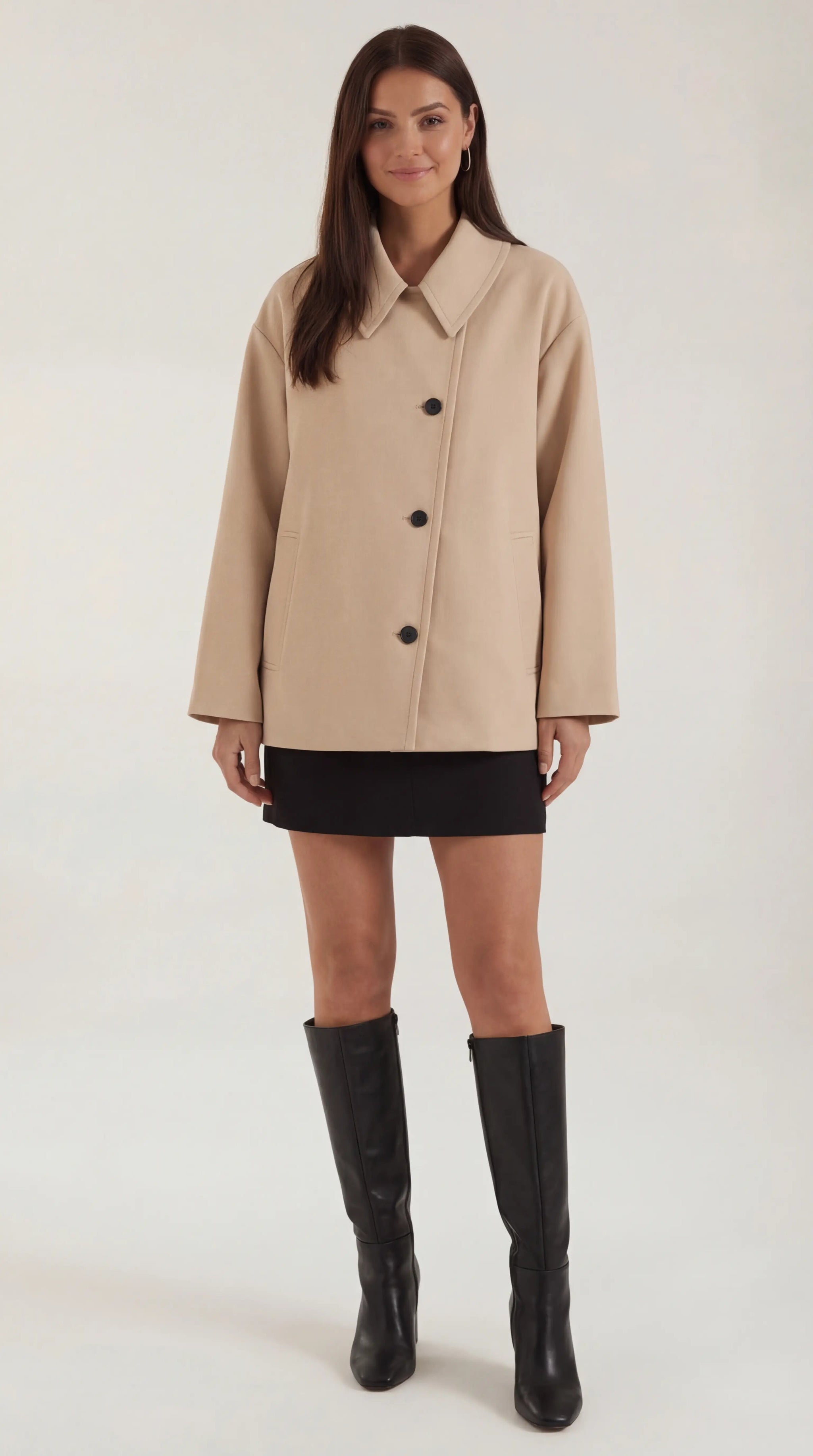 Amanda Women's Oversized Asymmetric Button Coat - Khaki