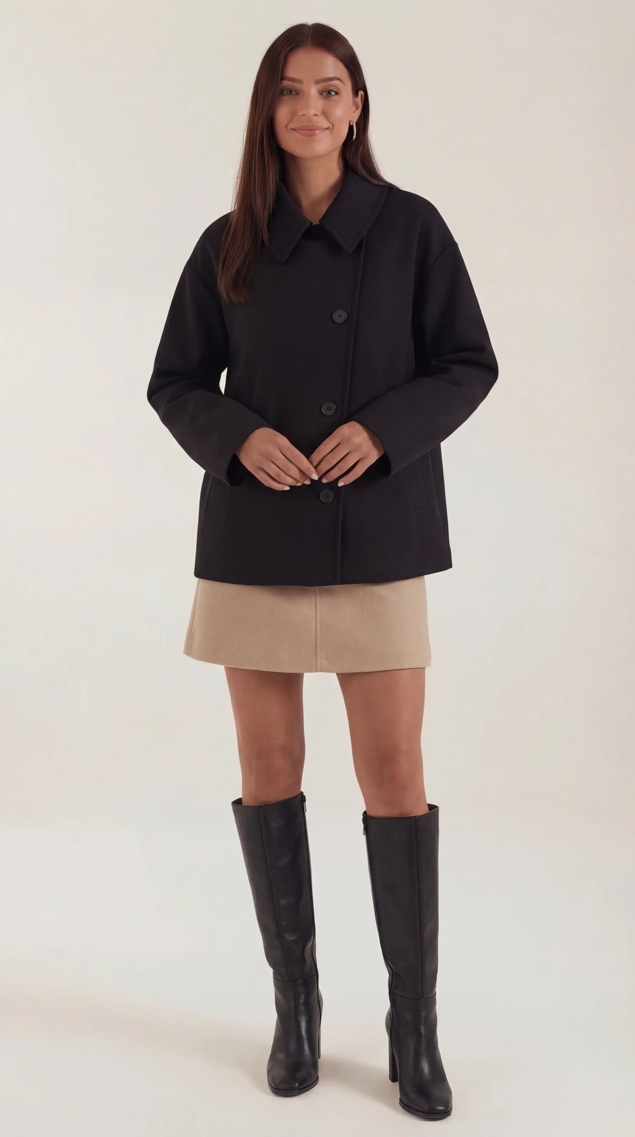 Amanda Women's Oversized Asymmetric Button Coat - Black