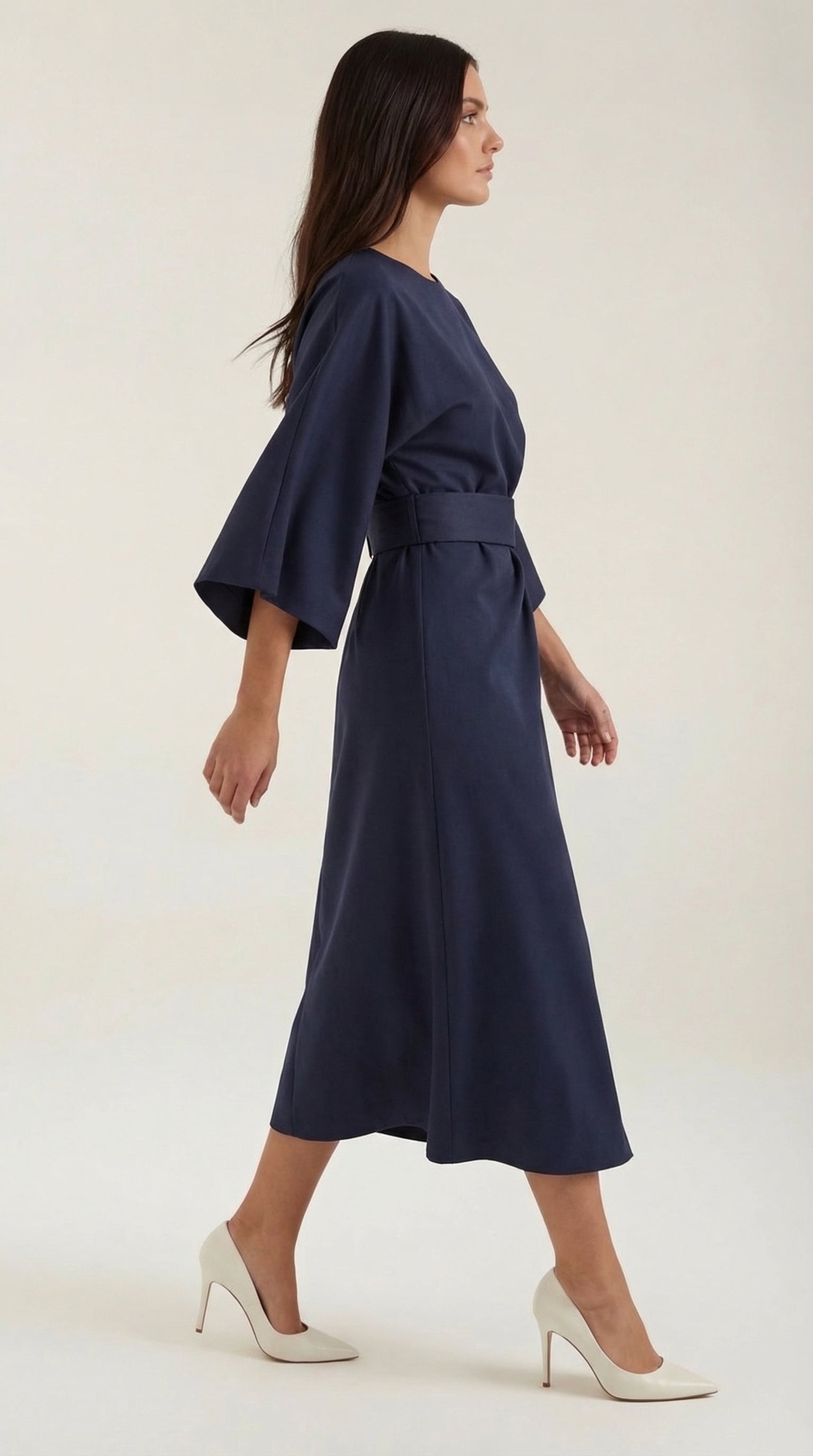 Ana Women's Bell Sleeve Belted Wrap Midi Dress