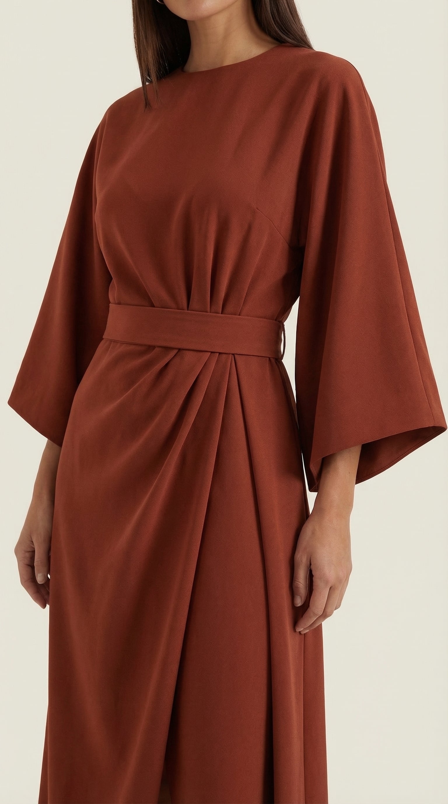 Ana Women's Bell Sleeve Belted Wrap Midi Dress
