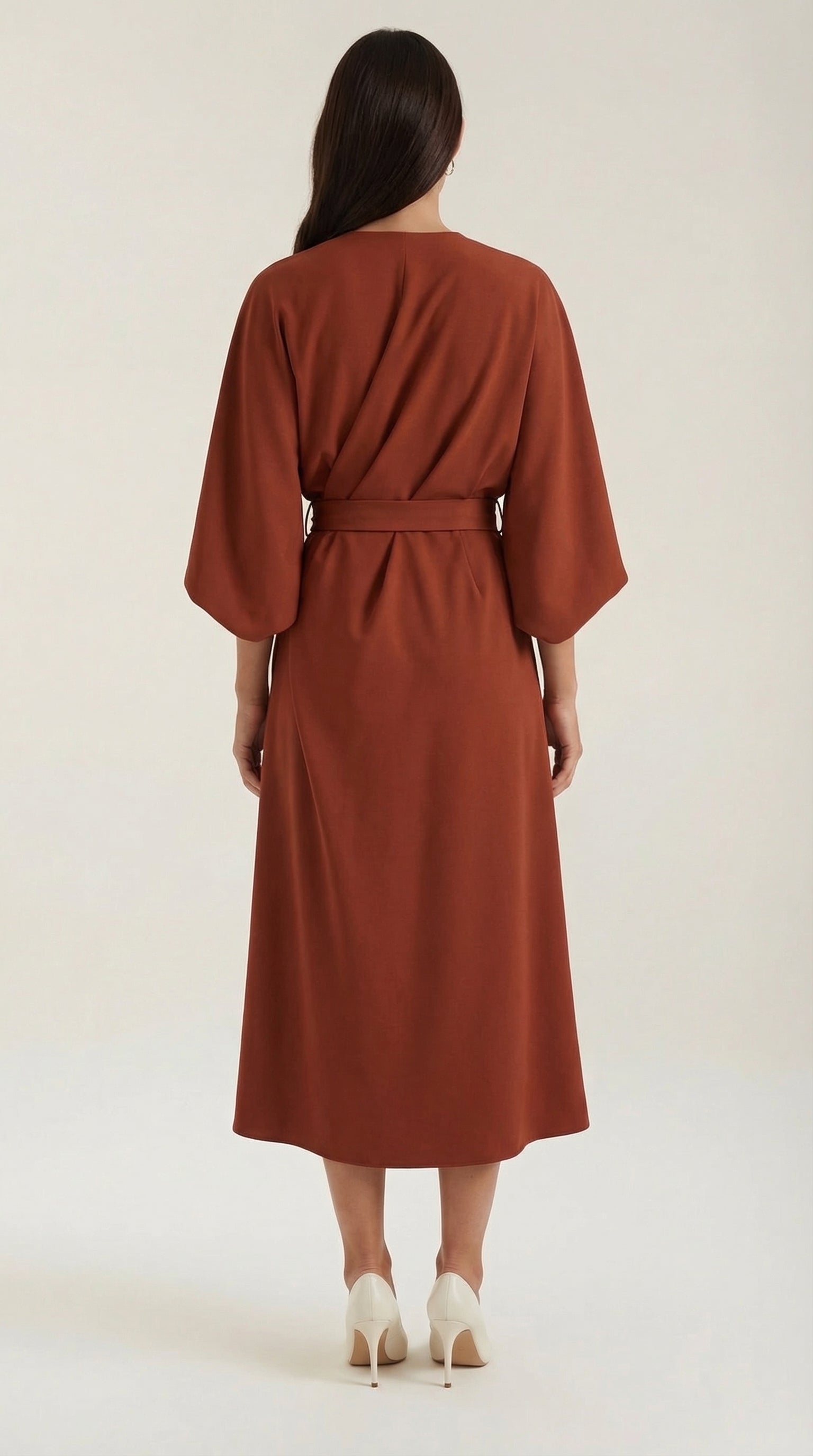 Ana Women's Bell Sleeve Belted Wrap Midi Dress