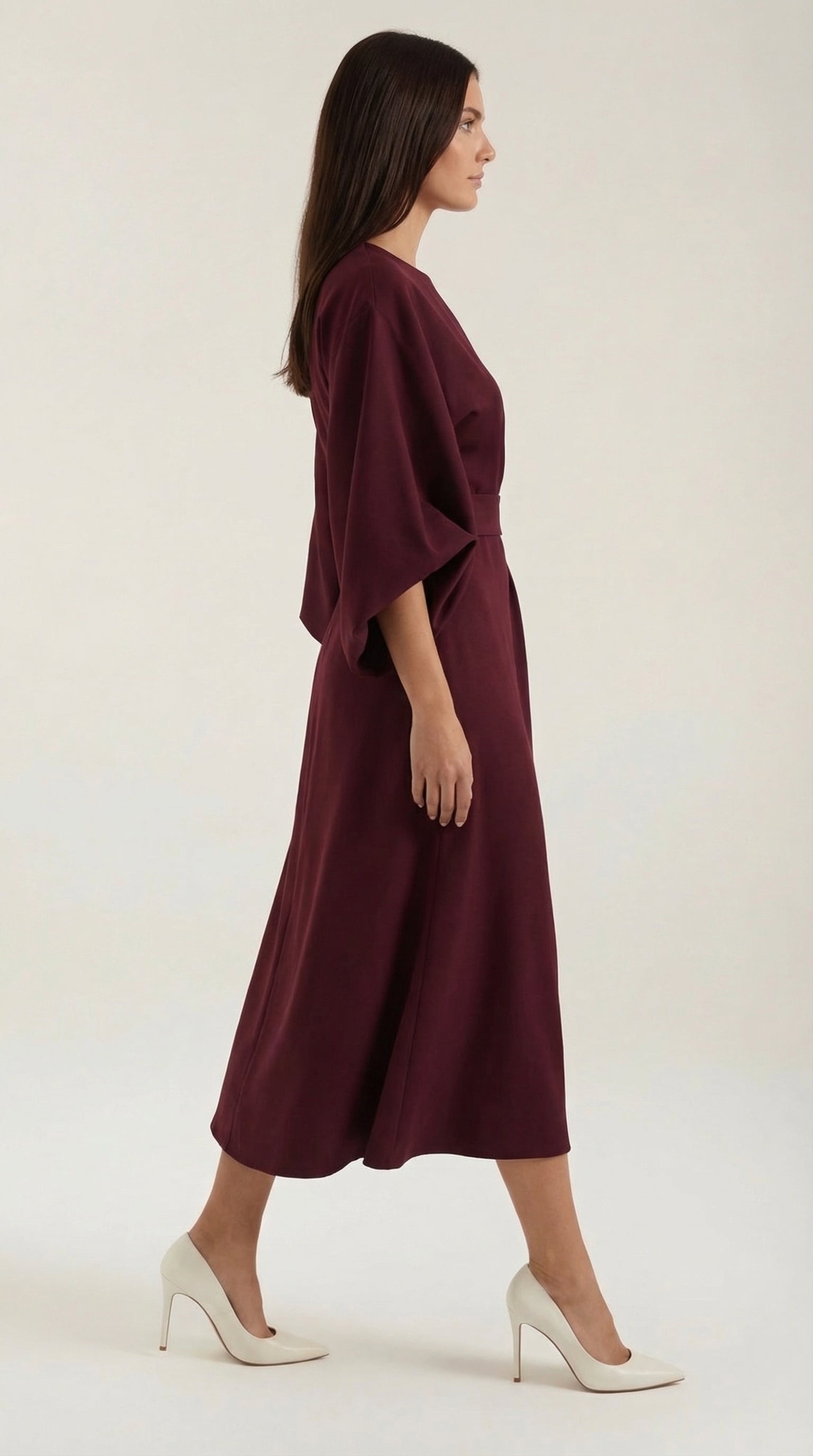 Ana Women's Bell Sleeve Belted Wrap Midi Dress