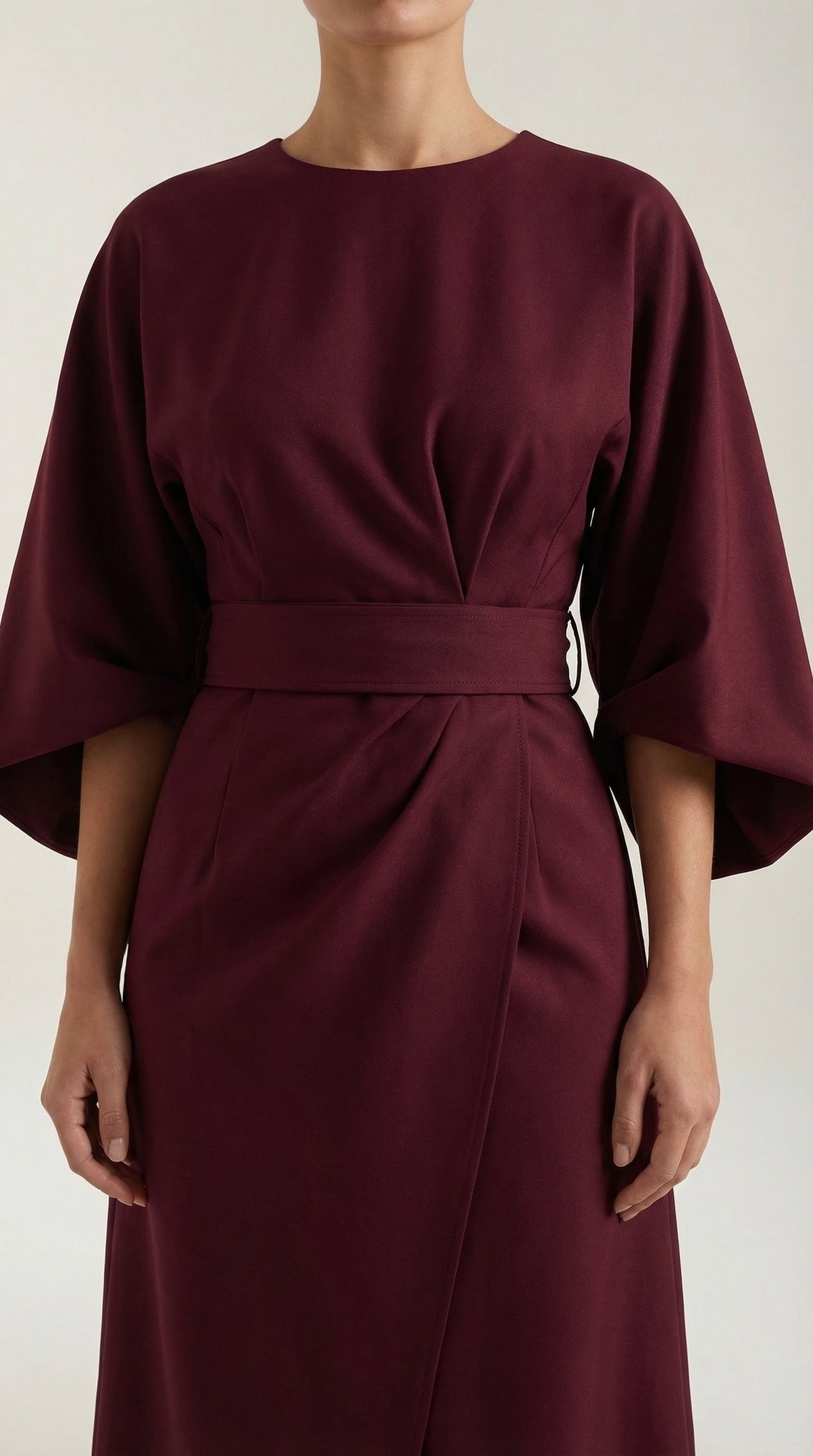 Ana Women's Bell Sleeve Belted Wrap Midi Dress