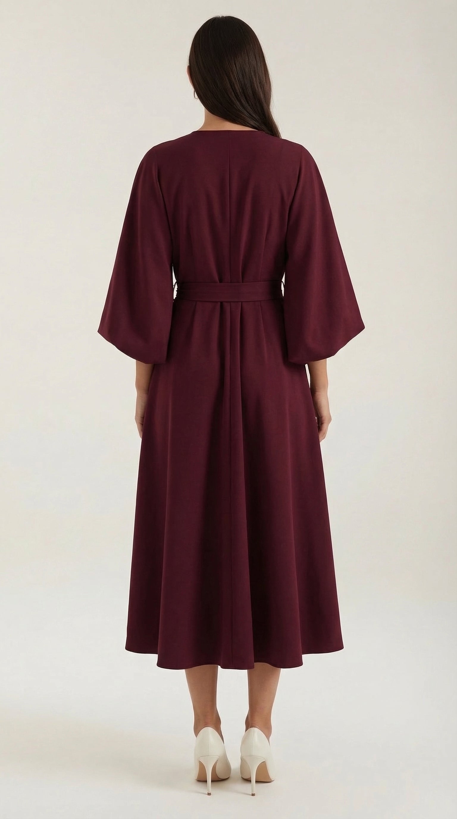 Ana Women's Bell Sleeve Belted Wrap Midi Dress