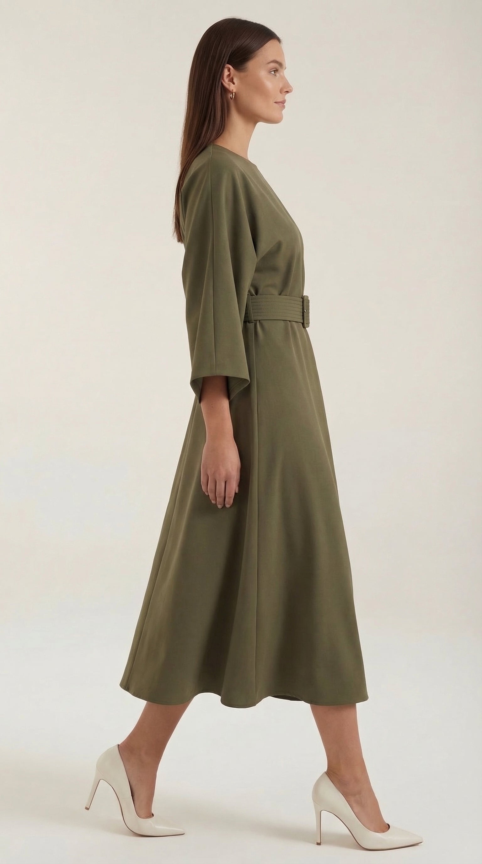 Ana Women's Bell Sleeve Belted Wrap Midi Dress