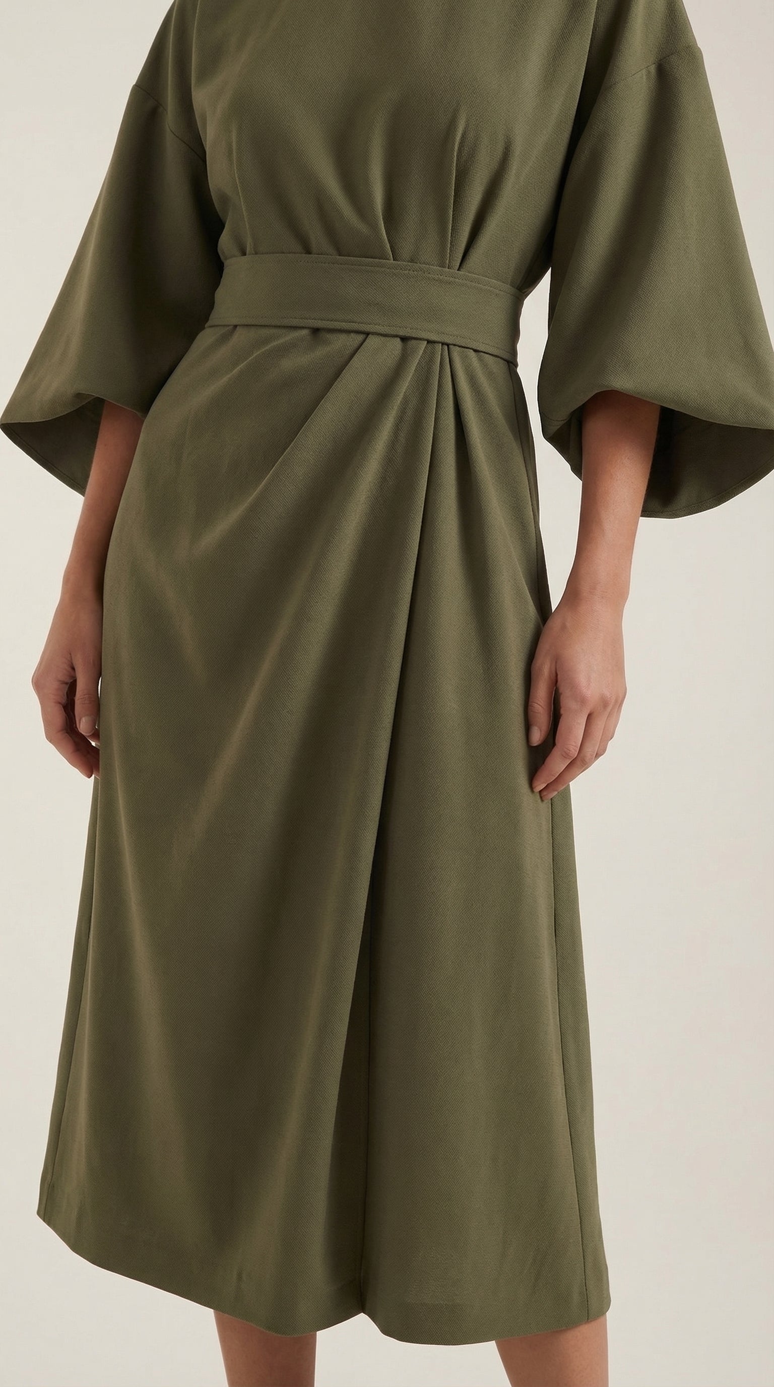 Ana Women's Bell Sleeve Belted Wrap Midi Dress