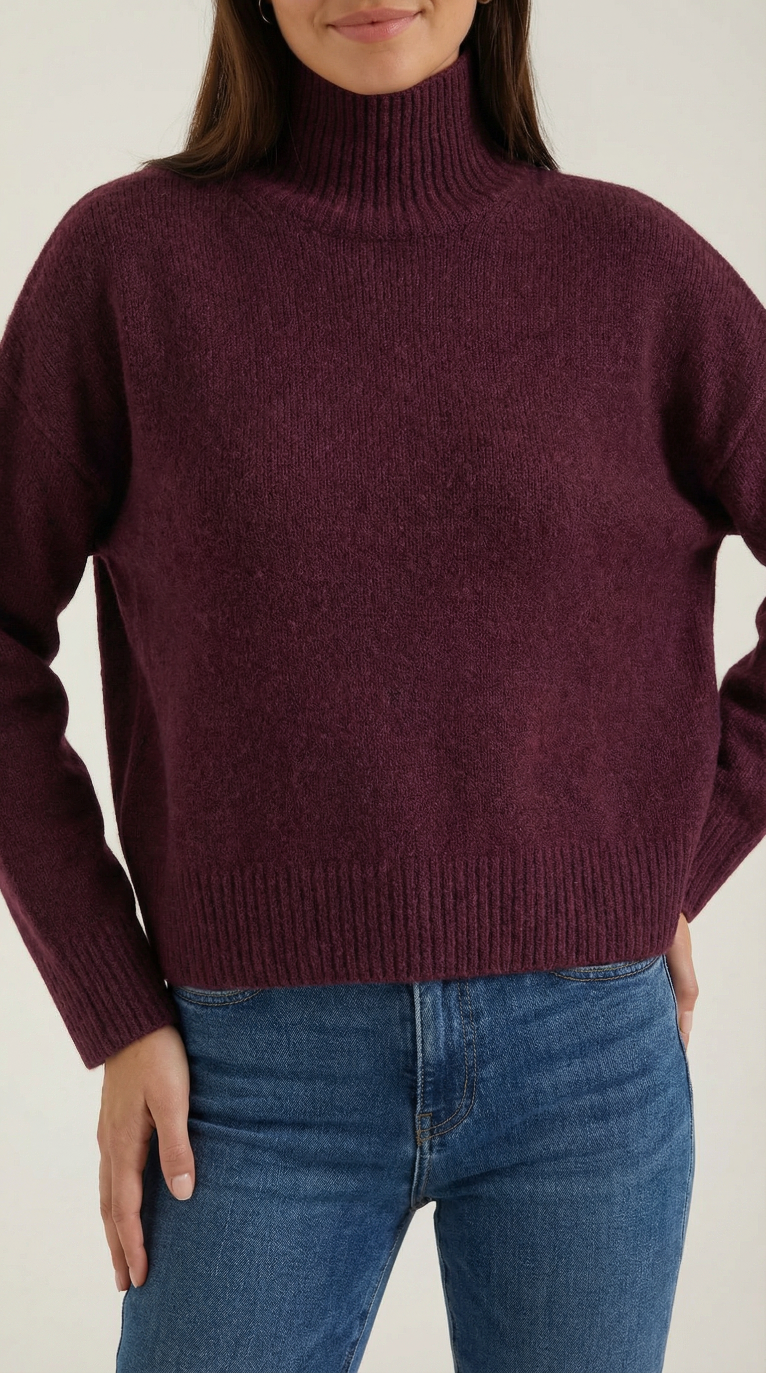 Andrea Women's Knitted Turtleneck Jumper with Ribbed Trims