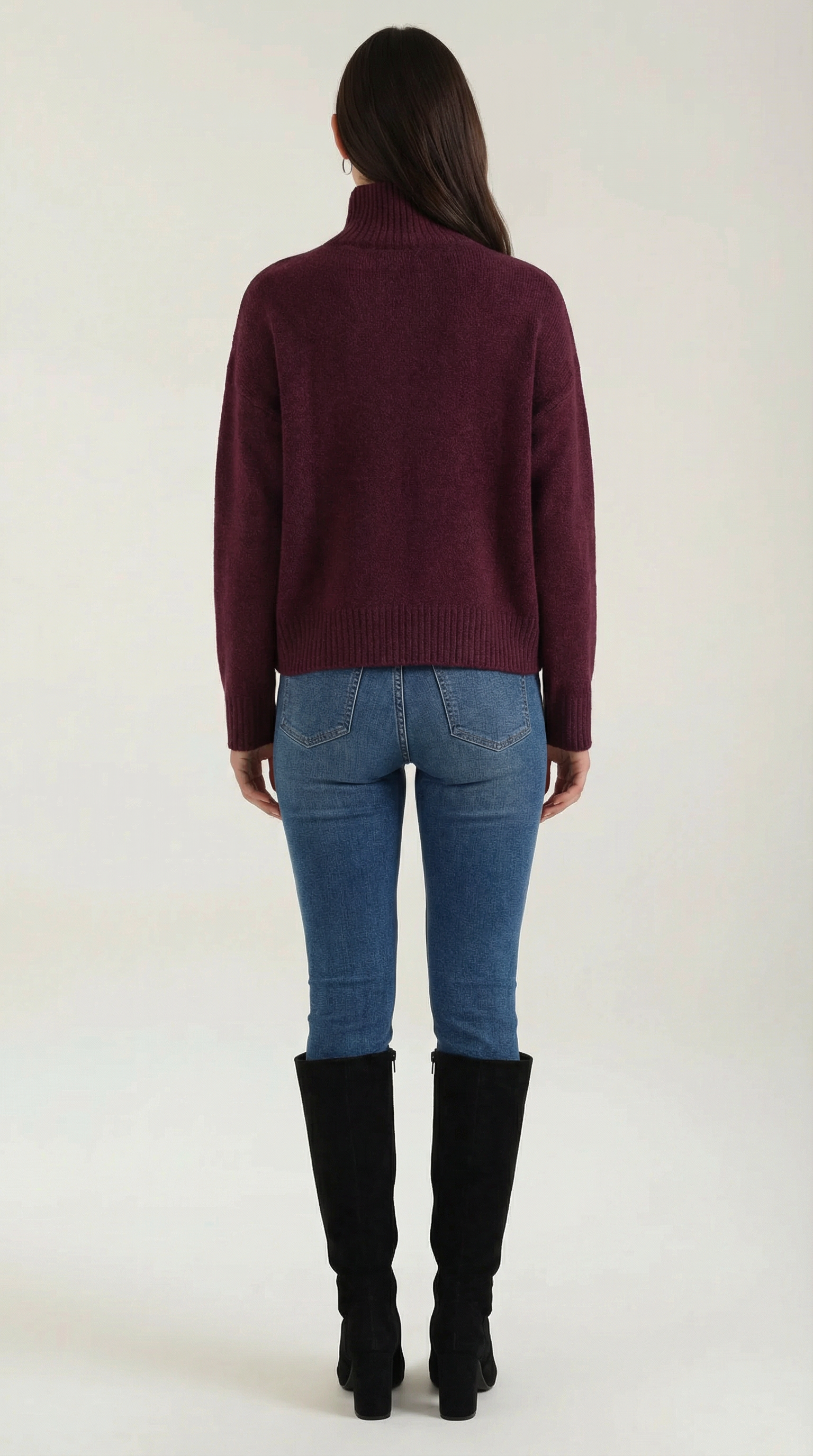 Andrea Women's Knitted Turtleneck Jumper with Ribbed Trims