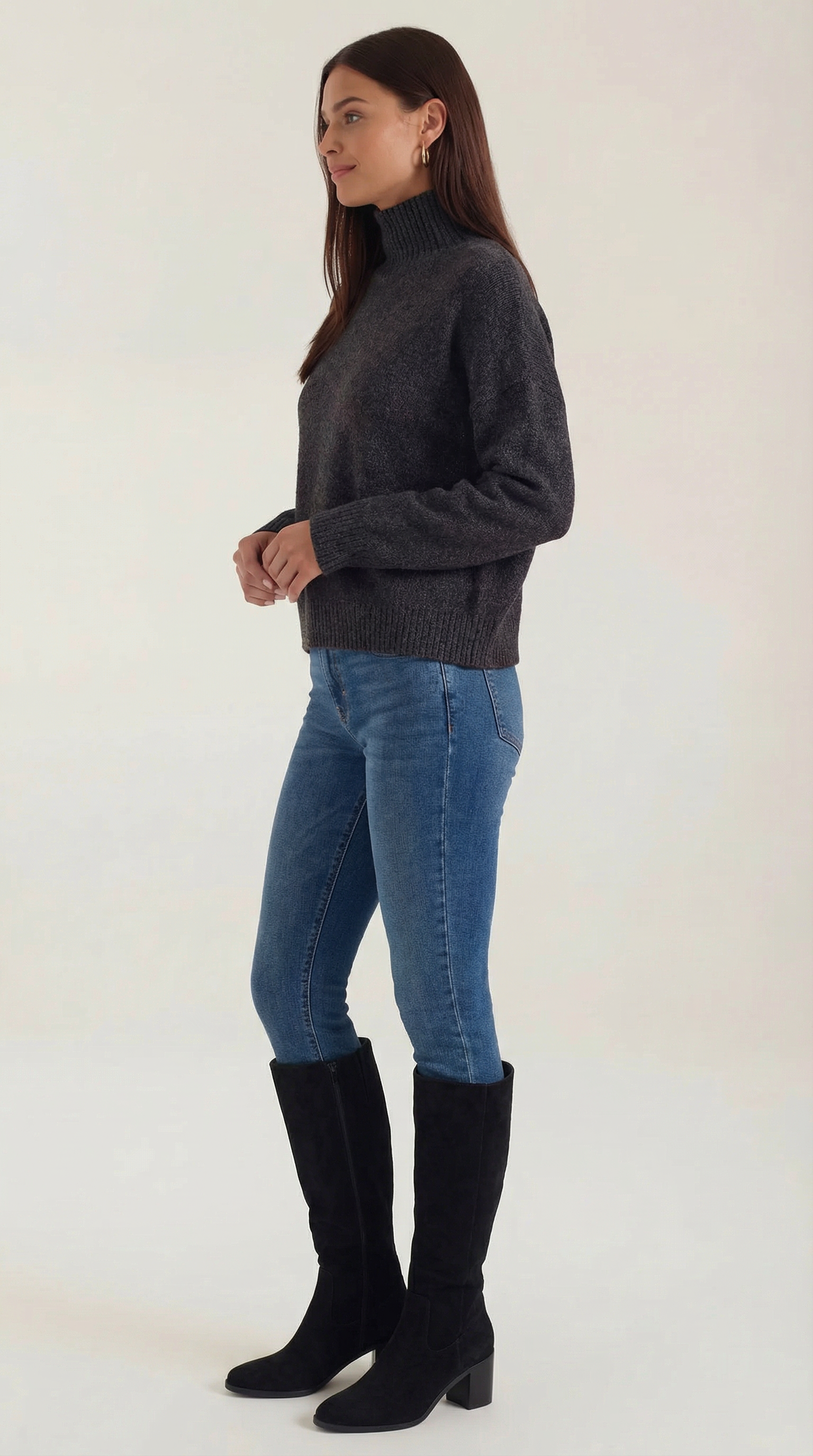 Andrea Women's Knitted Turtleneck Jumper with Ribbed Trims