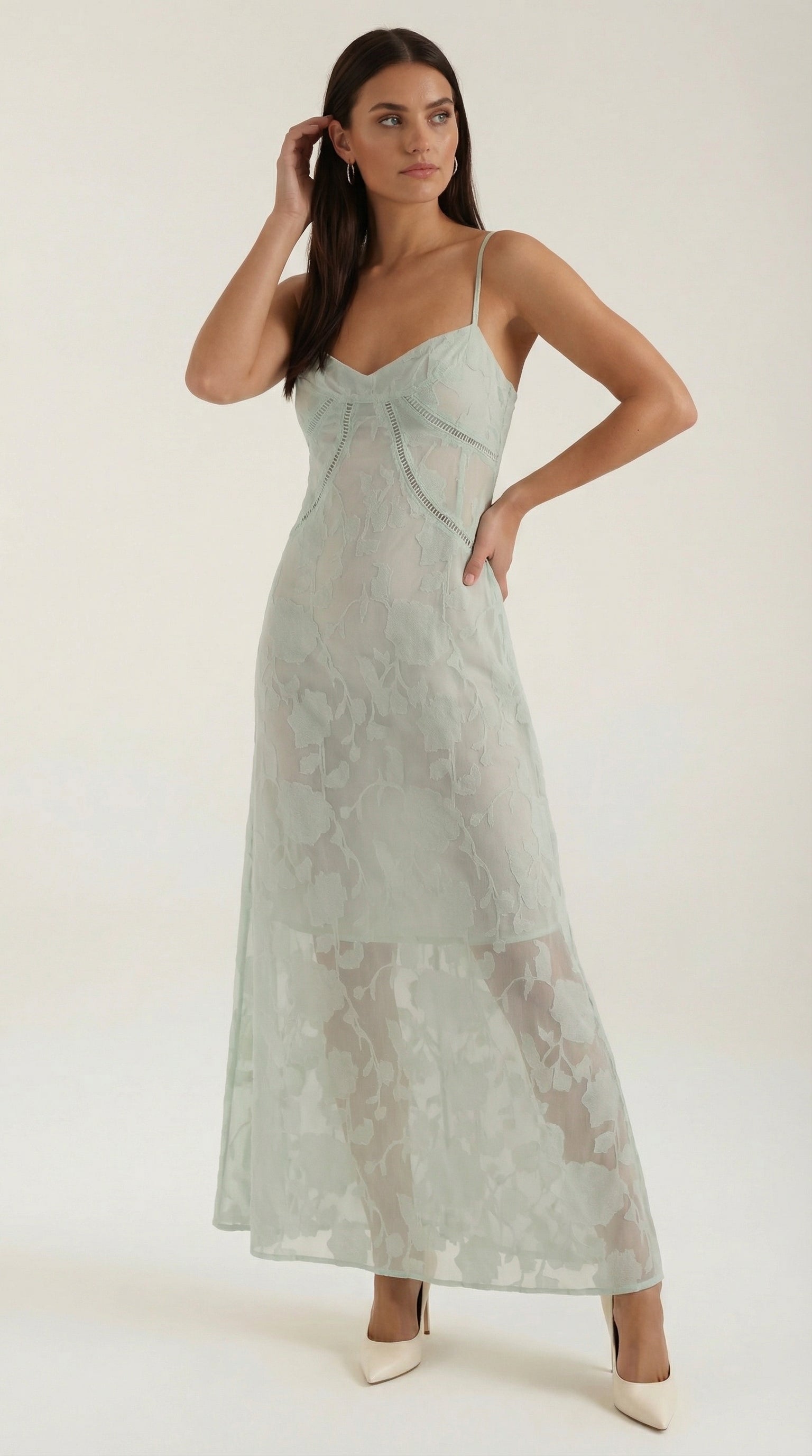 Arabelle Women's Floral Lace Sweetheart Maxi Dress - Mint Green