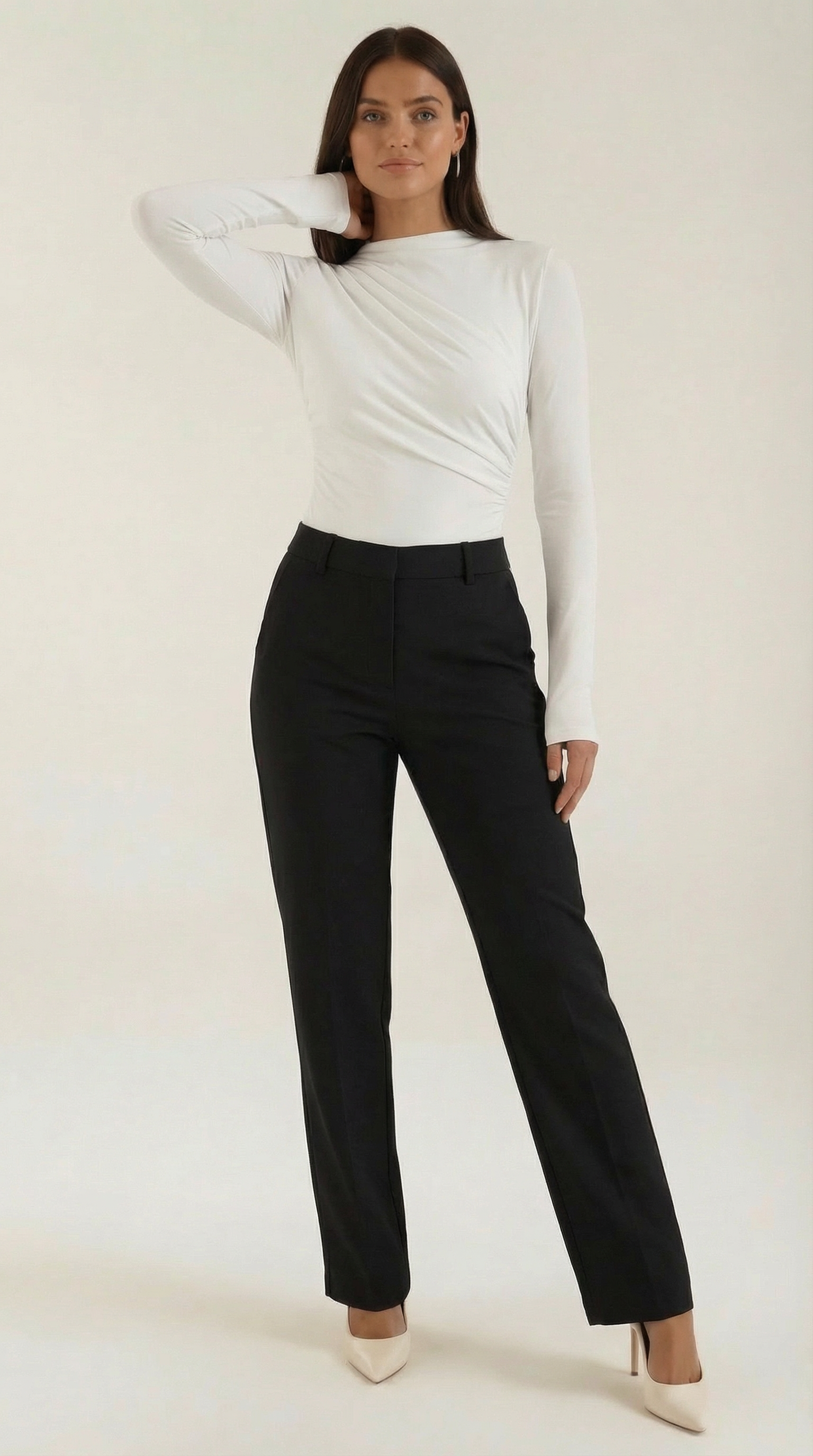 Audrey Women's Crew Neck Ruched Long-Sleeve Bodysuit - White
