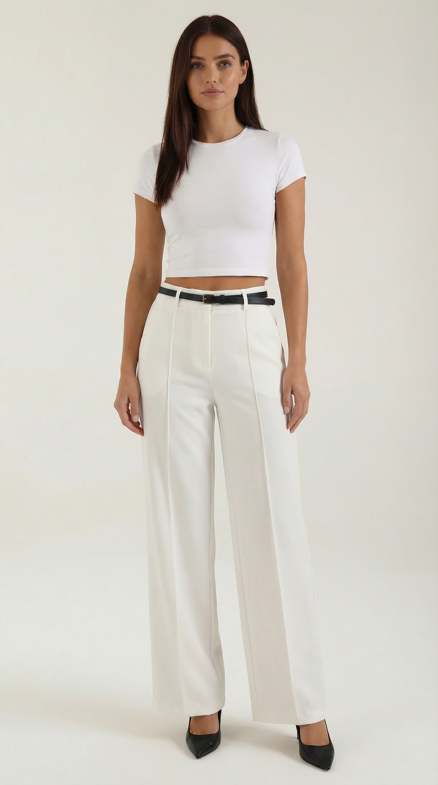 Bertha Women's Pleated Belted Wide-Leg Trousers - White