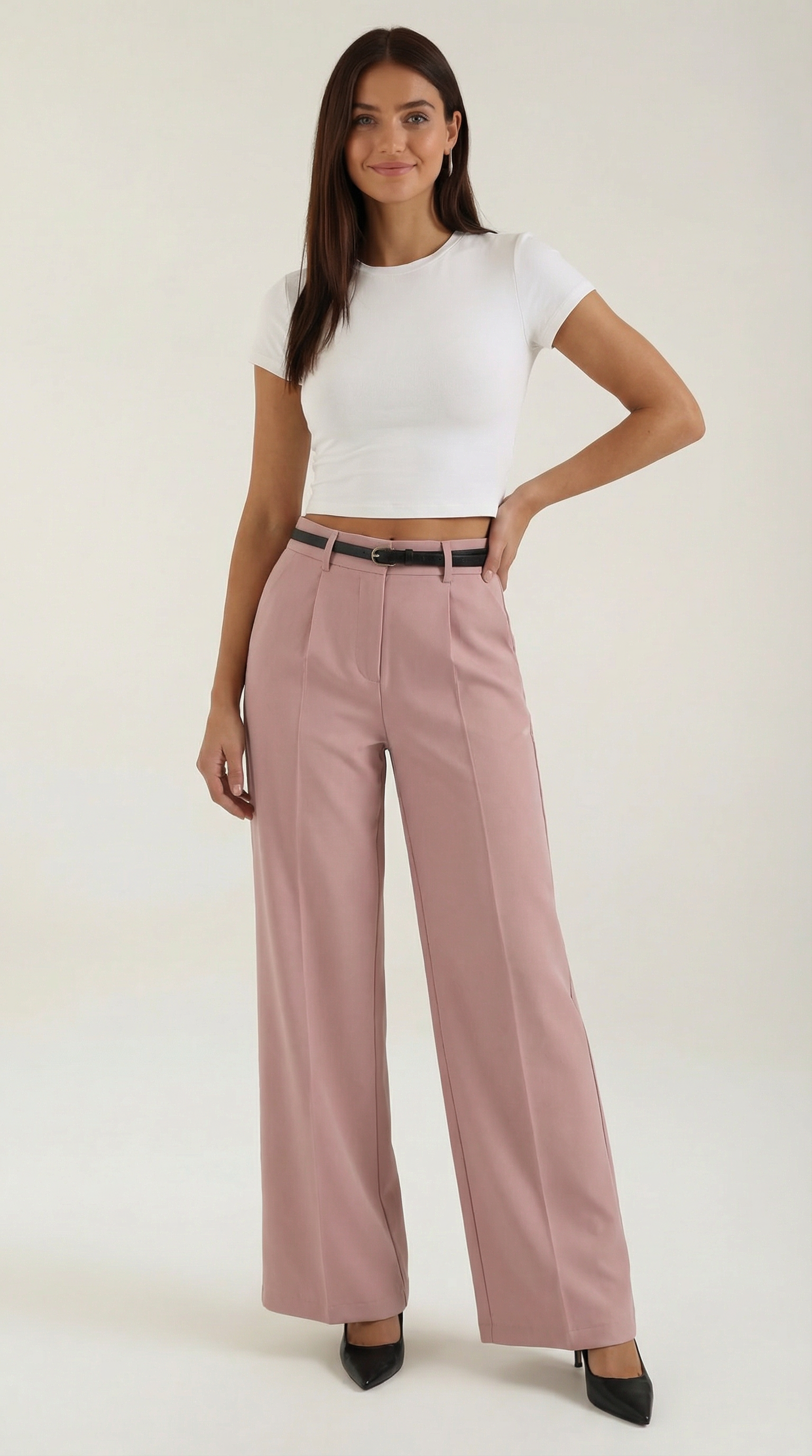 Bertha Women's Pleated Belted Wide-Leg Trousers - Pink