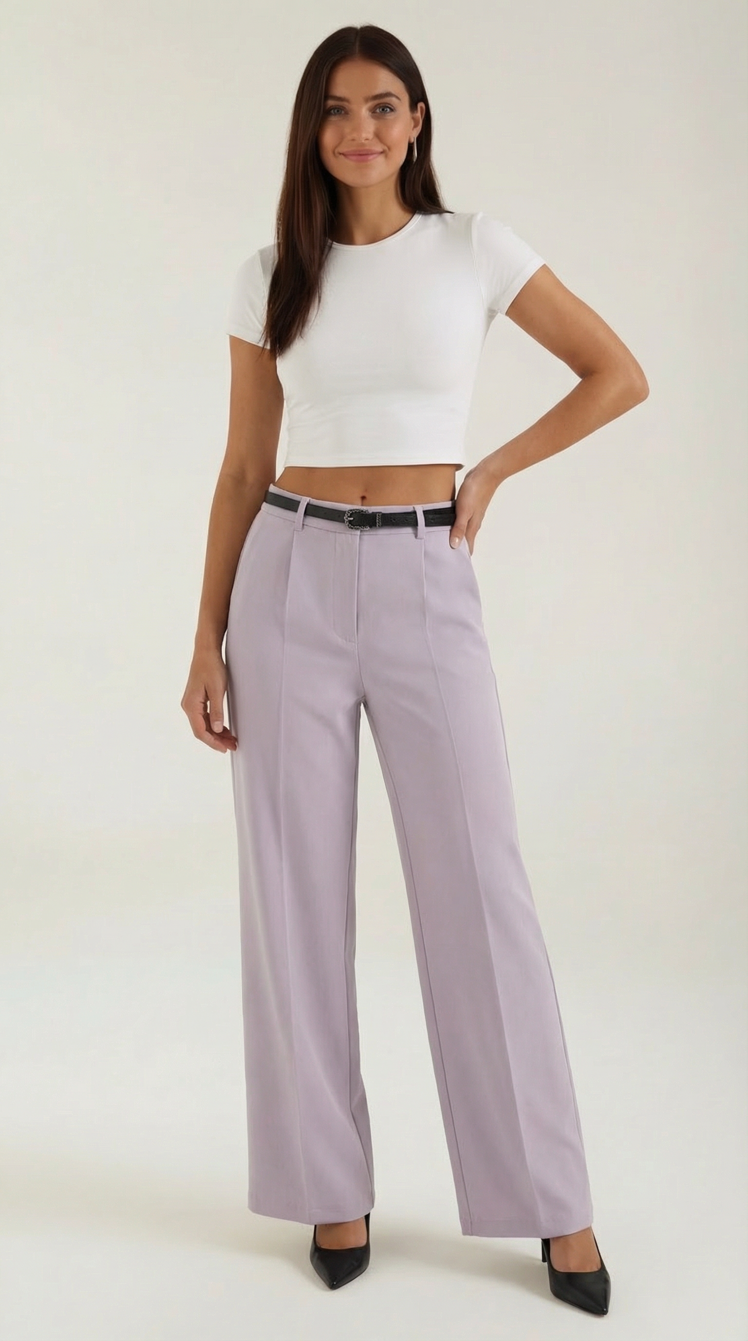 Bertha Women's Pleated Belted Wide-Leg Trousers - Light Purple