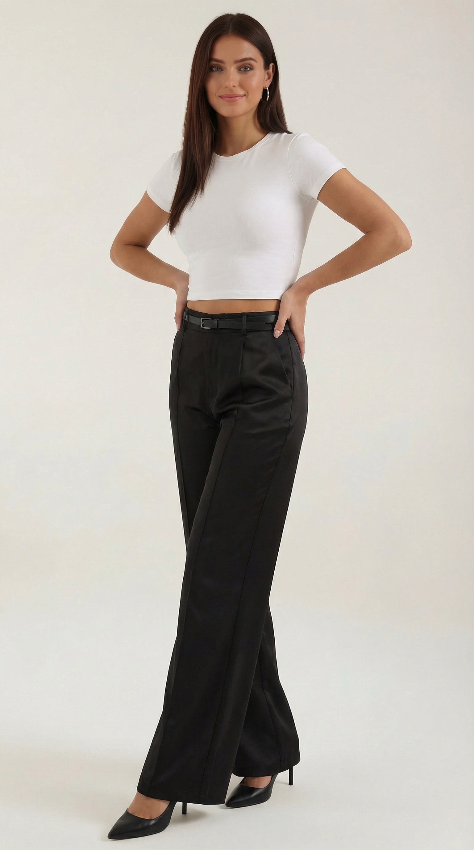Bertha Women's Pleated Belted Wide-Leg Trousers - Black