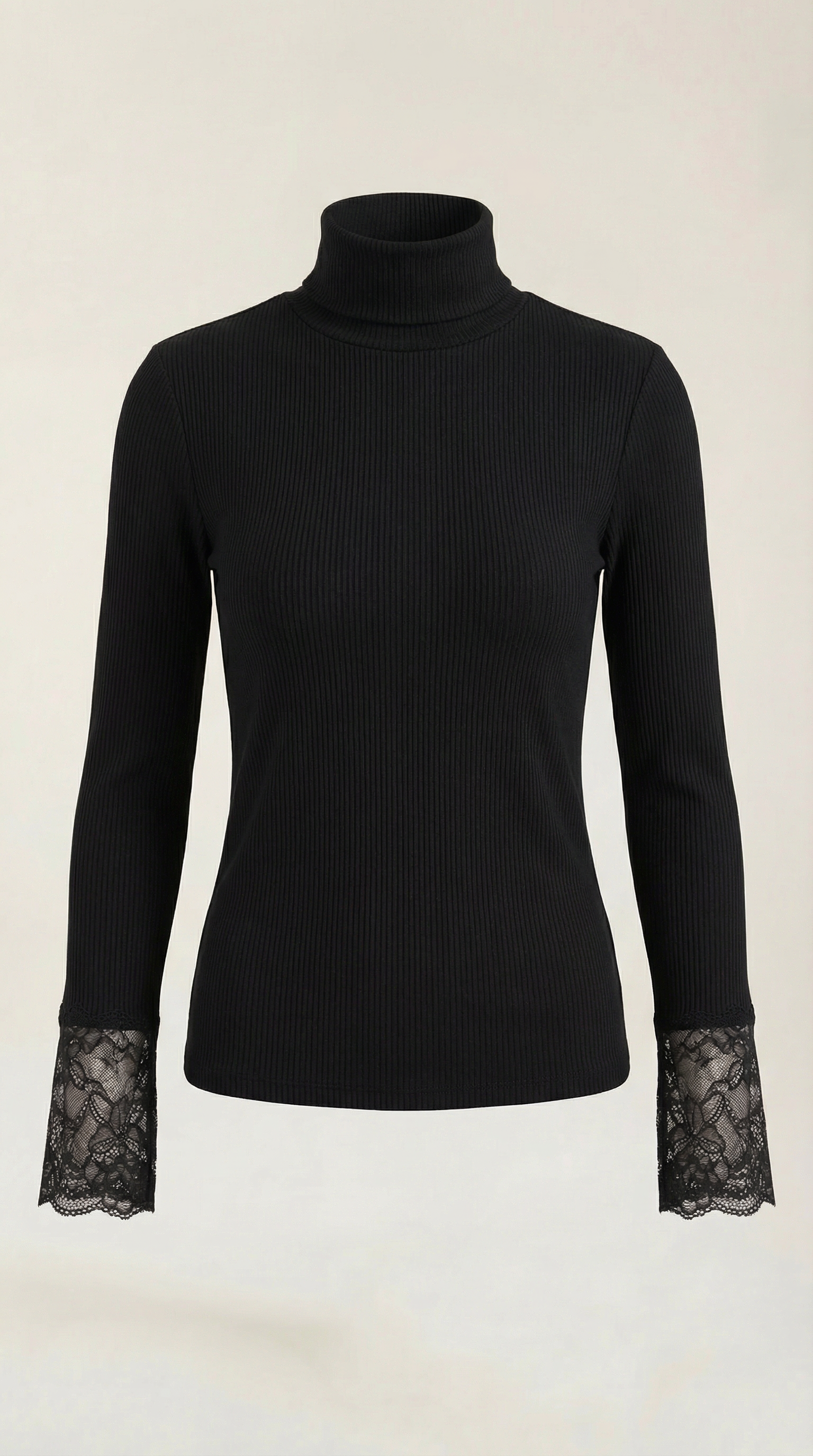 Beth Women's Ribbed Lace-Cuff Turtleneck Jumper