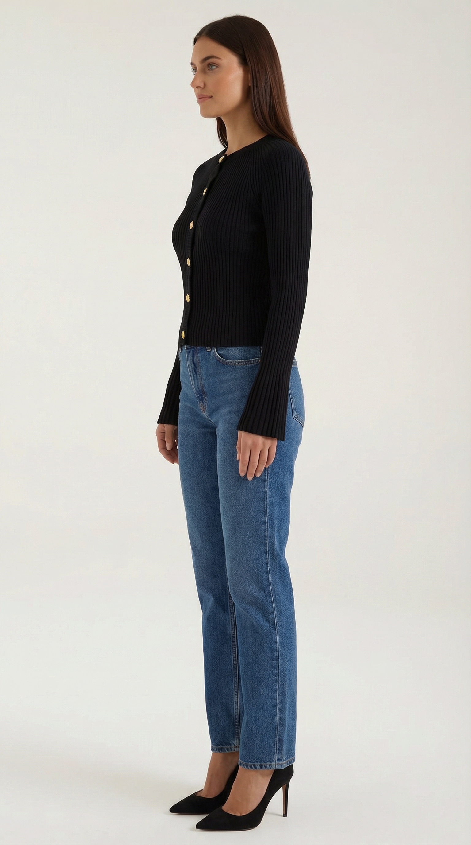 Betty Women's Ribbed Knit Top with Gold Buttons