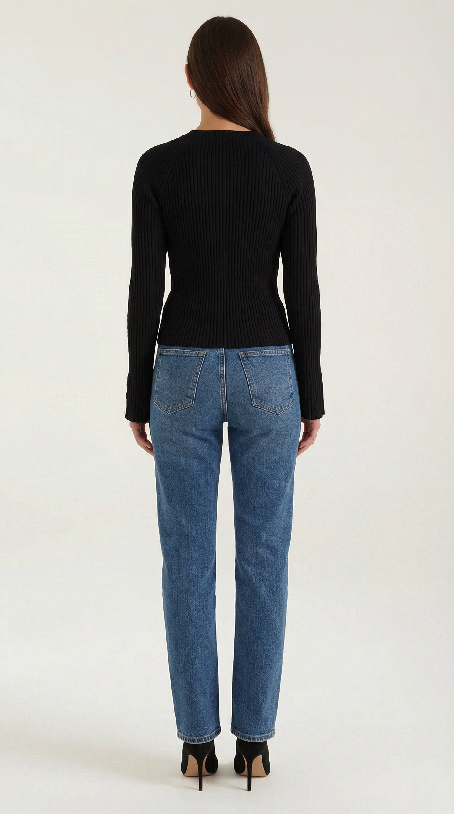 Betty Women's Ribbed Knit Top with Gold Buttons