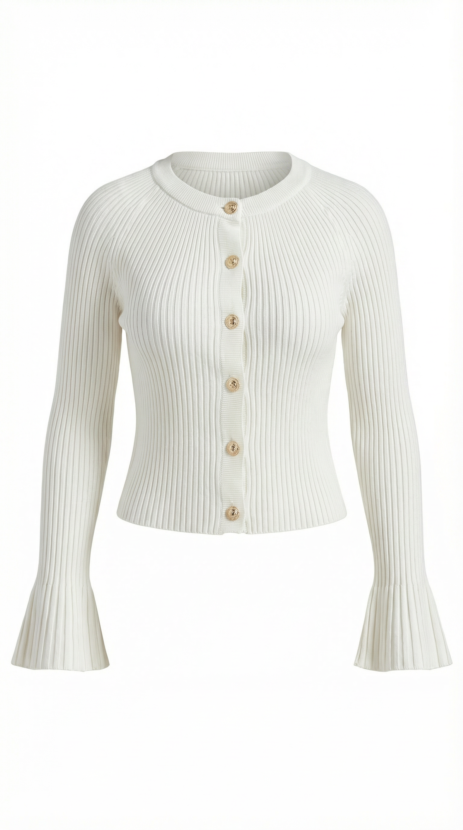 Betty Women's Ribbed Knit Top with Gold Buttons
