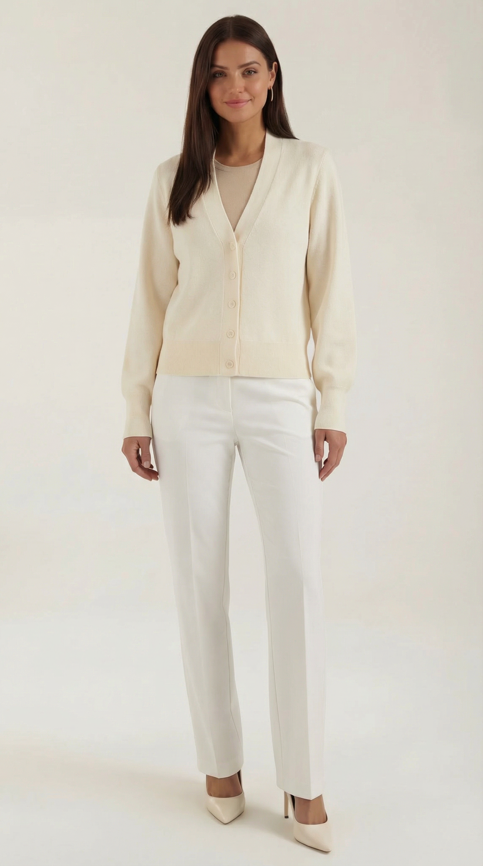 Bonnie Women's Split Hem V-Neck Button Cardigan - White