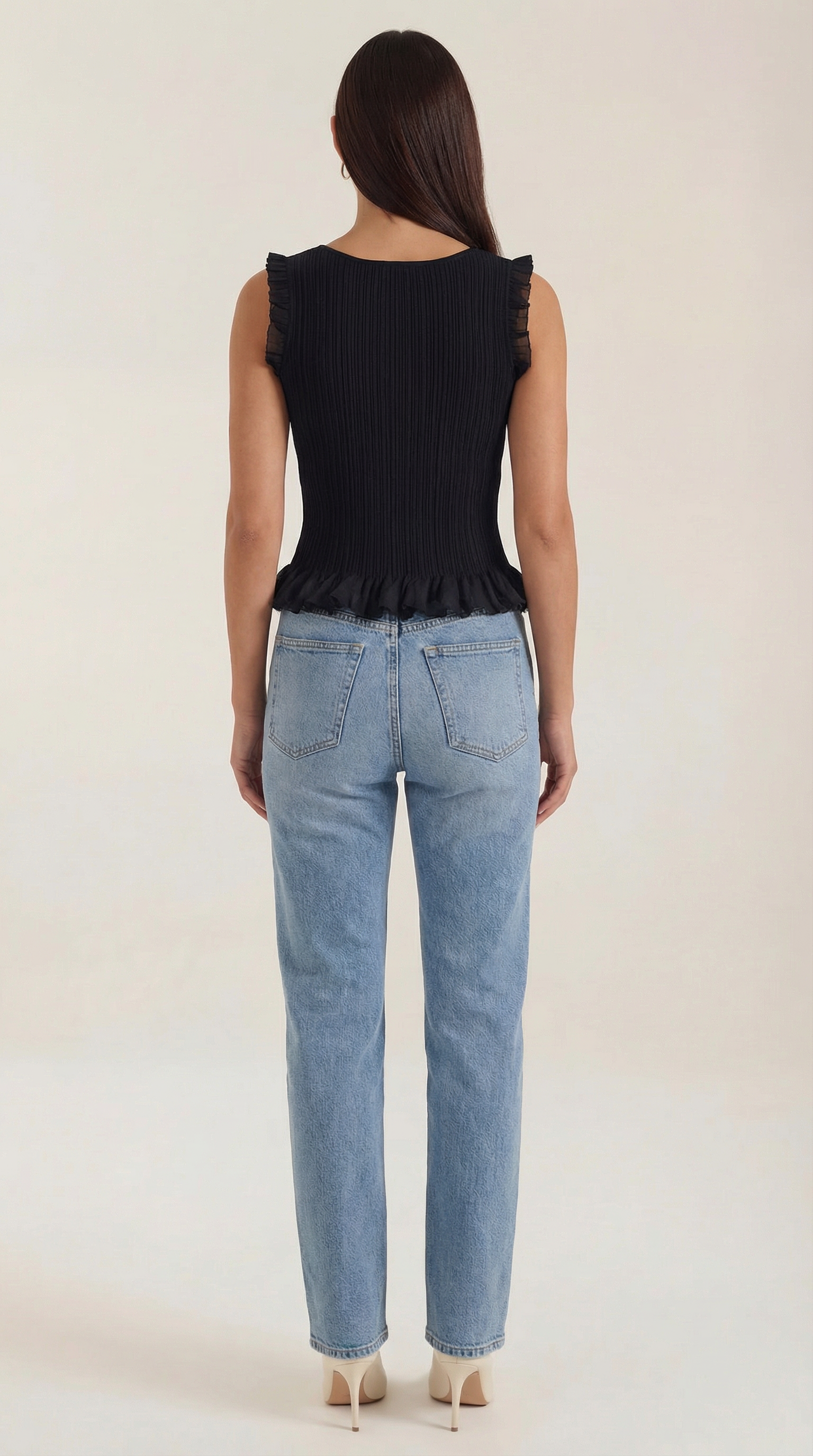 Carol Women's Ribbed Knit Top with Ruffle Trim