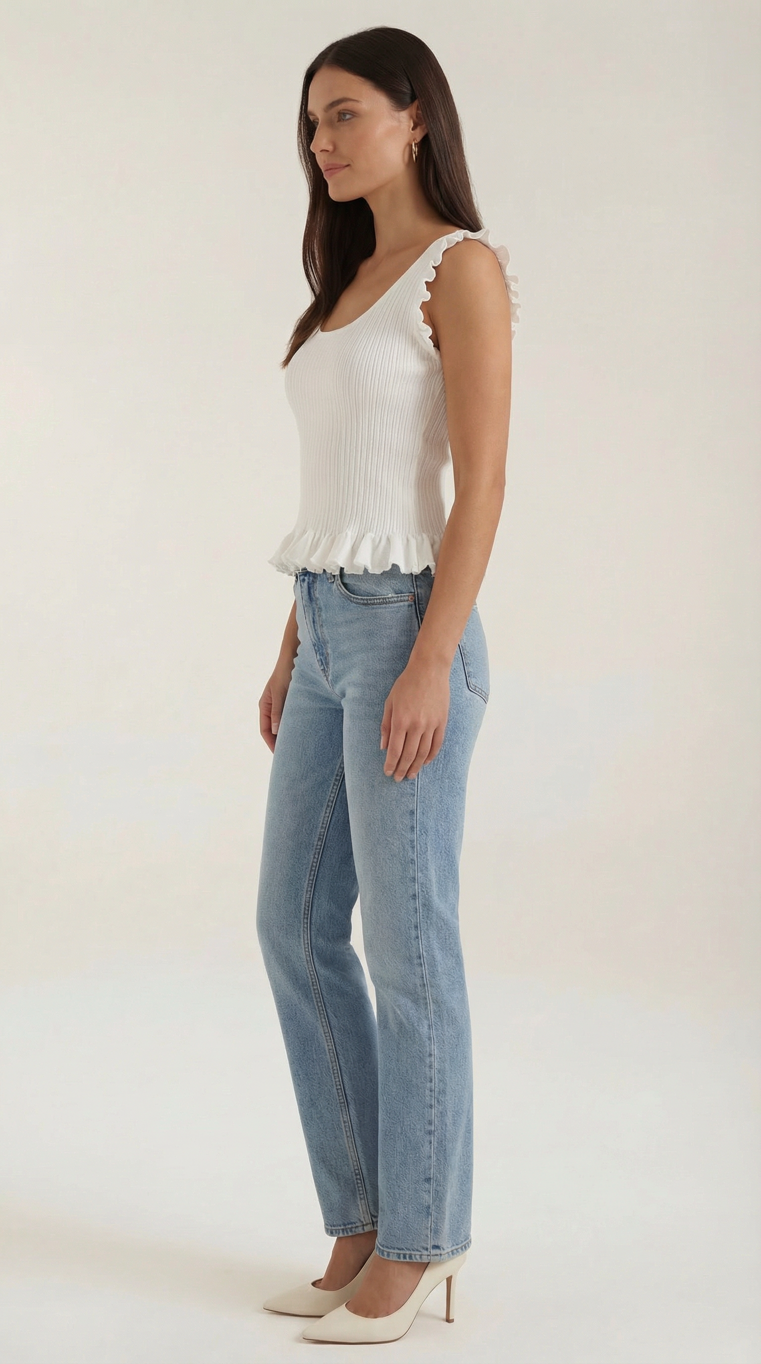 Carol Women's Ribbed Knit Top with Ruffle Trim