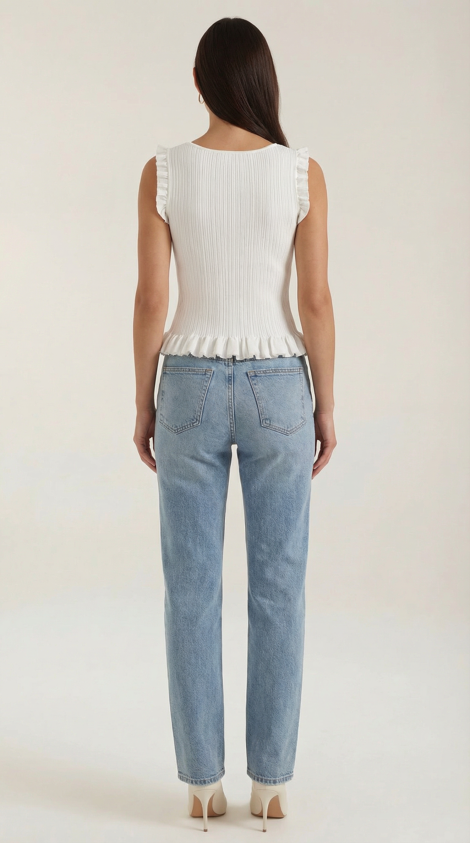 Carol Women's Ribbed Knit Top with Ruffle Trim