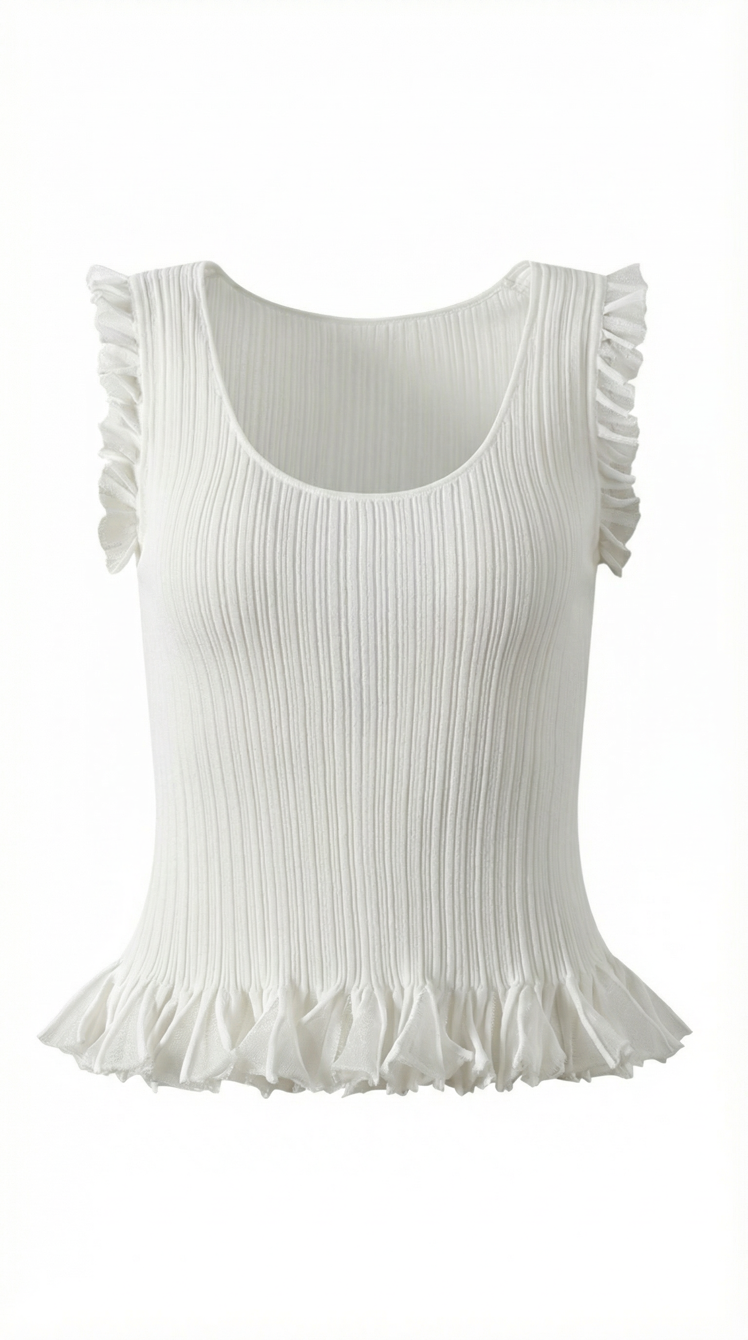 Carol Women's Ribbed Knit Top with Ruffle Trim