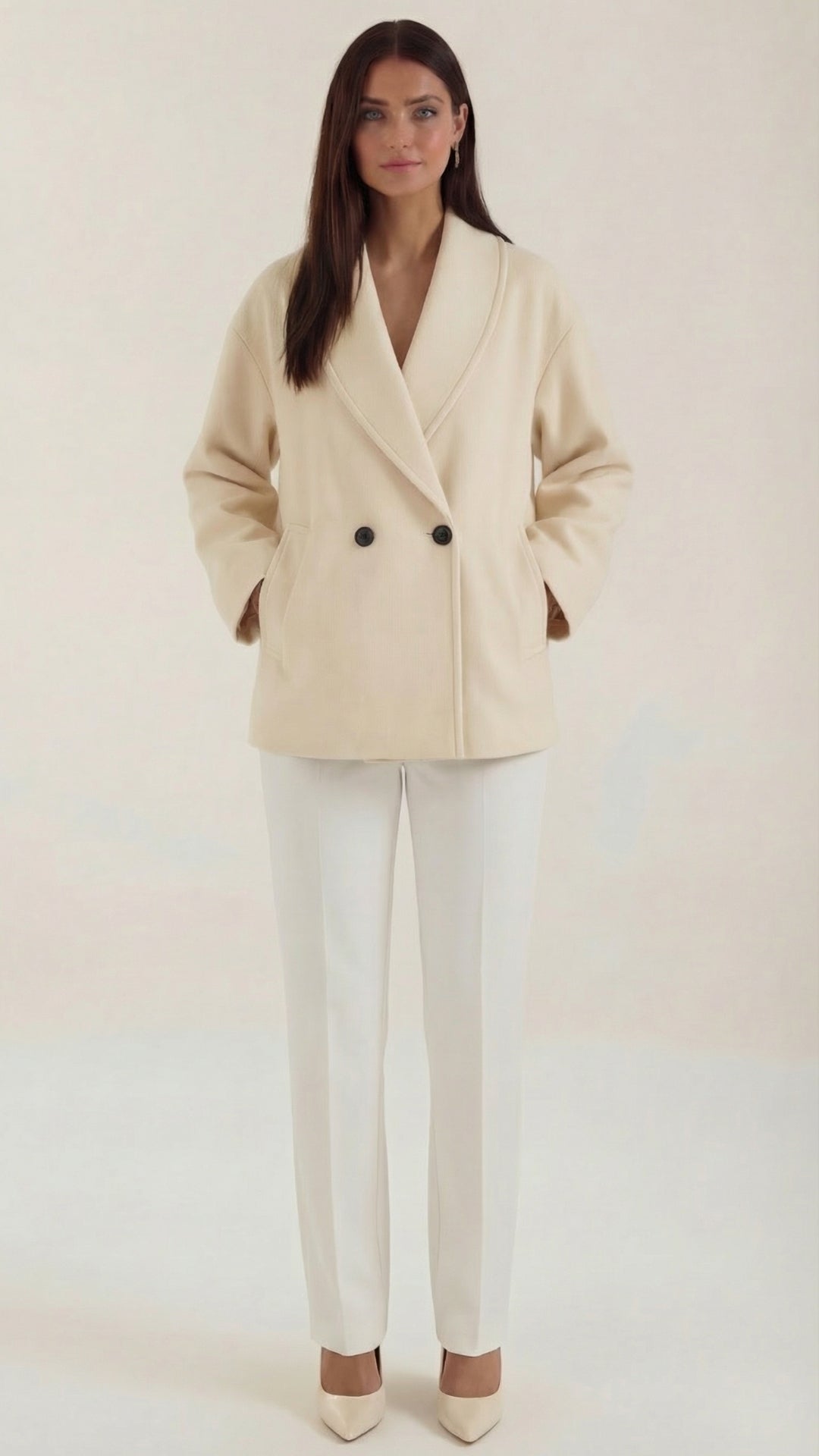 Carolyn Women's Oversized Double-Breasted Short Coat - Apricot