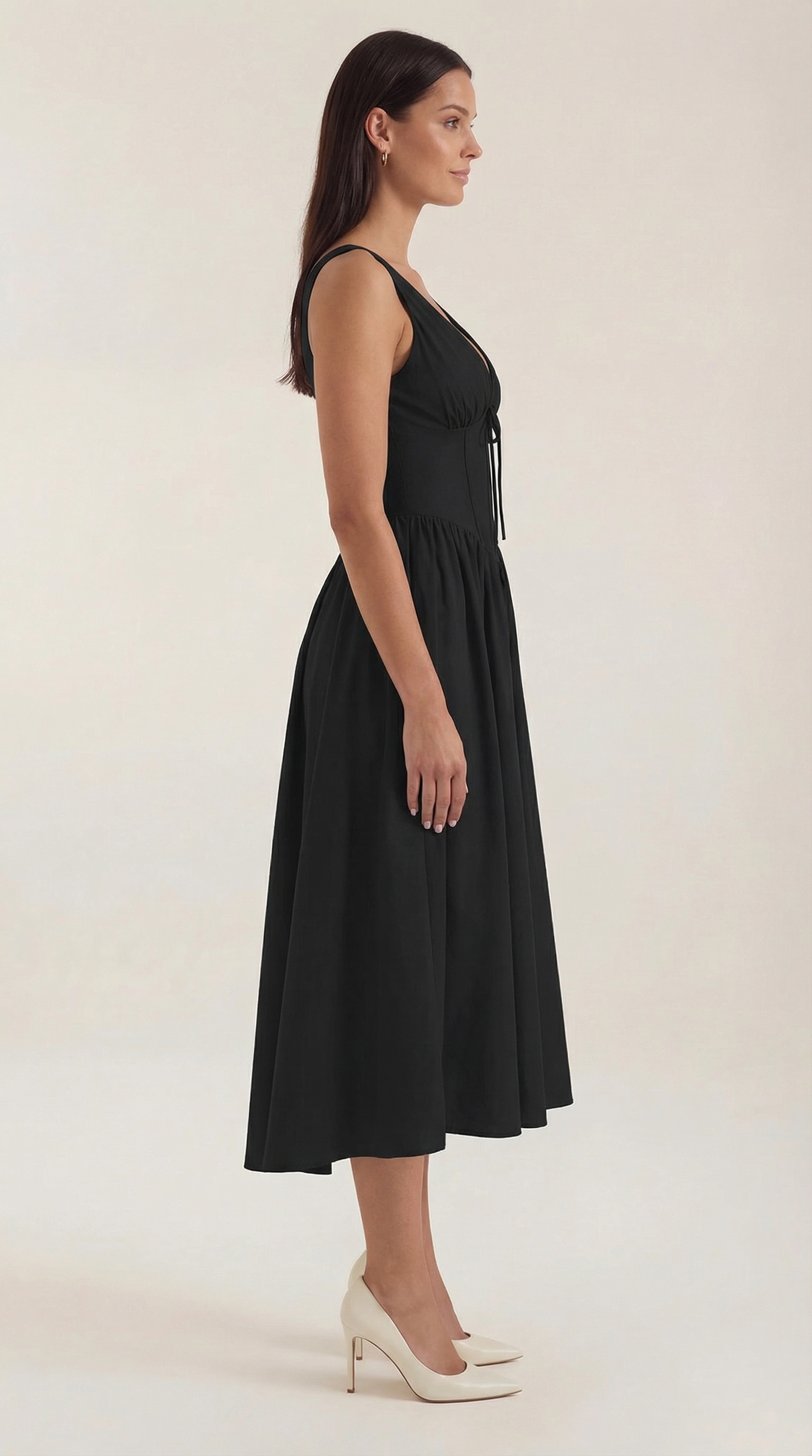 Cassiopeia Women's Plunge V-Neck Fitted Bodice Midi Dress