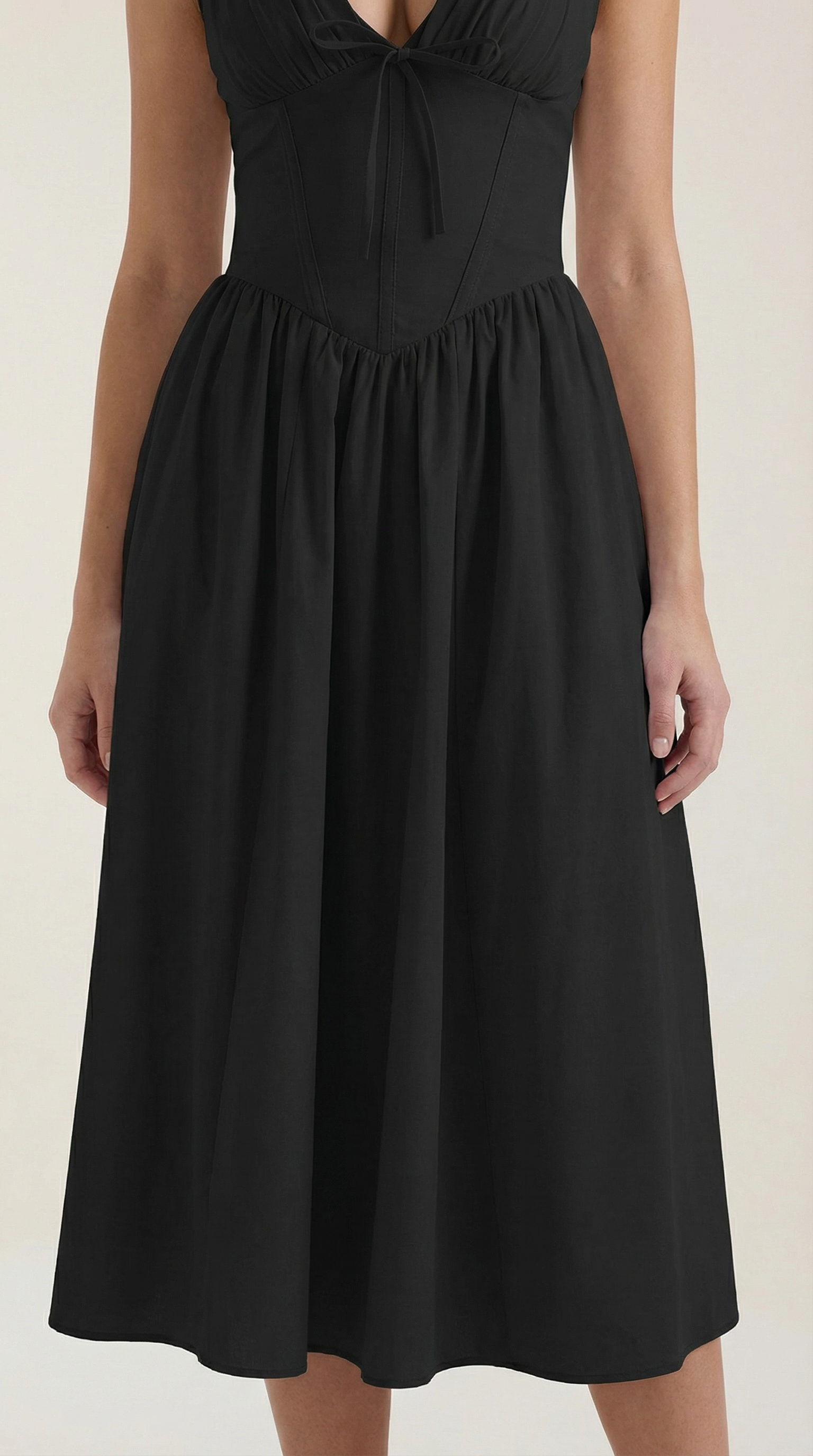 Cassiopeia Women's Plunge V-Neck Fitted Bodice Midi Dress