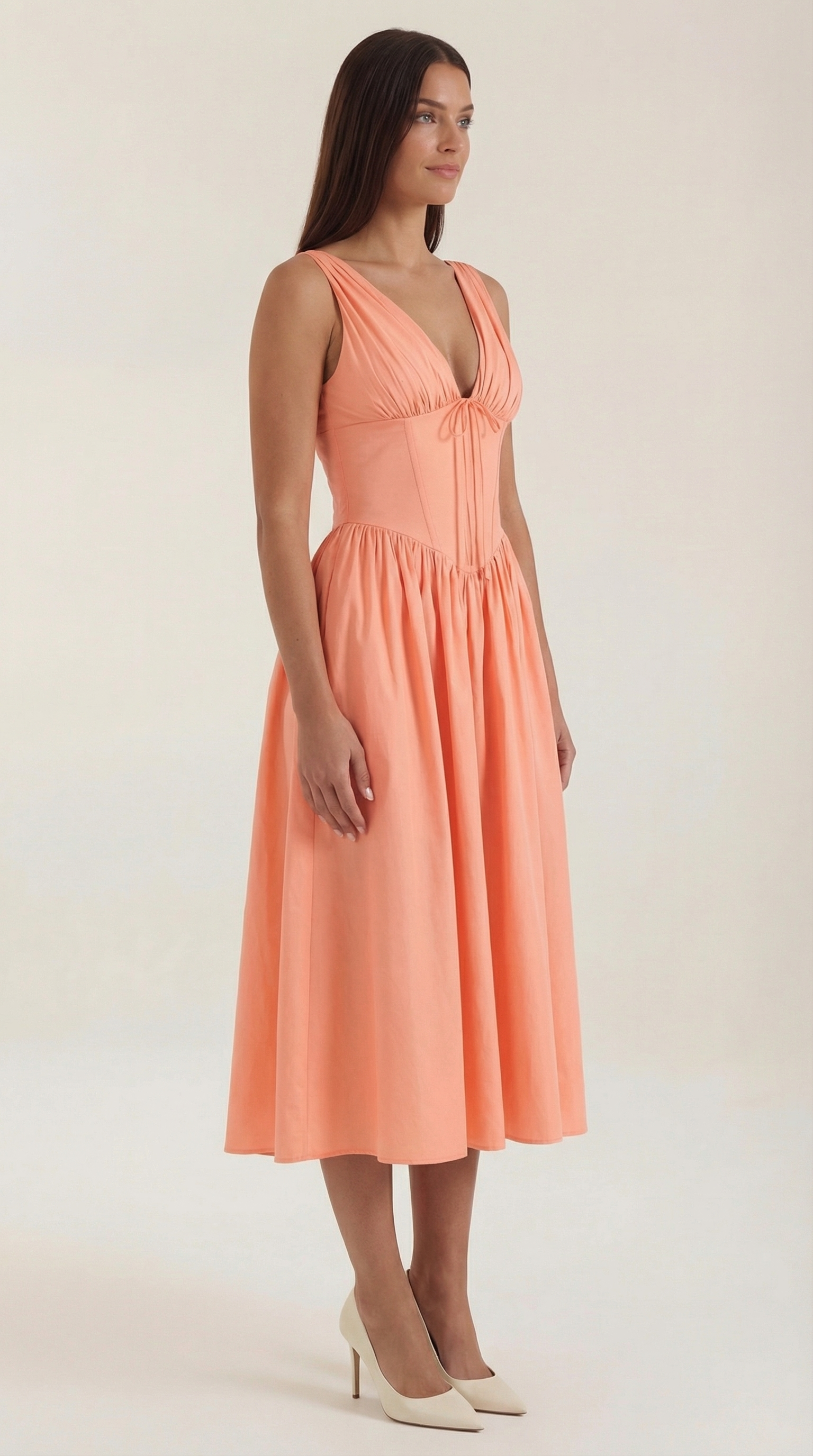 Cassiopeia Women's Plunge V-Neck Fitted Bodice Midi Dress